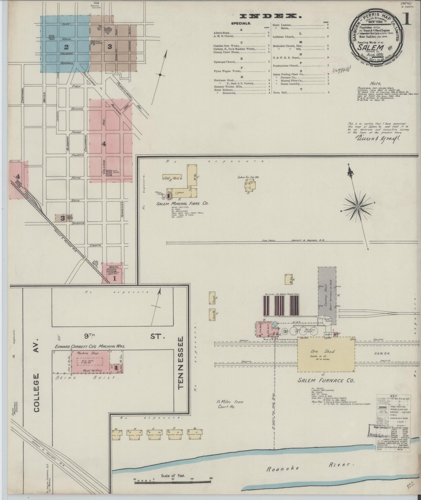 Sanborn Fire Insurance Map from Salem, Independent Cities, Virginia. (1891) – Historic Sanborn Fire Insurance Map Print
