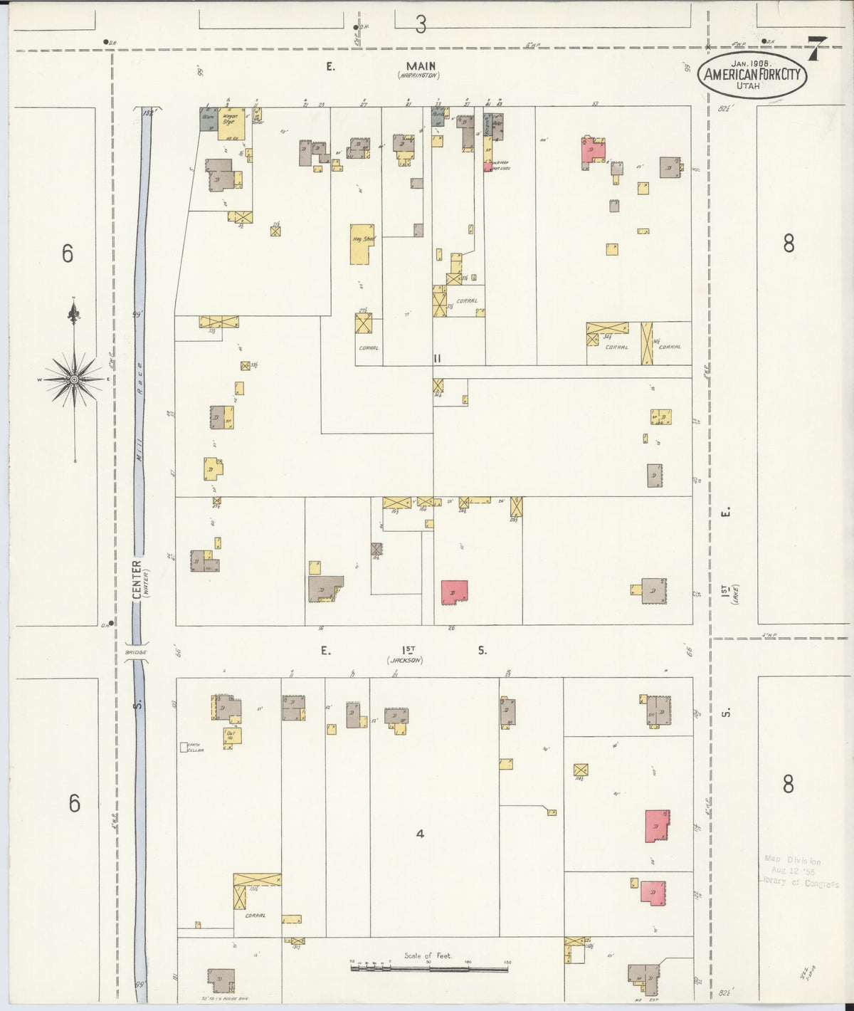 Sanborn Fire Insurance Map from American Fork, Utah County, Utah (1908), Sheet #0007 - Historic Sanborn Fire Insurance Map Print, vintage old map wall art, antique decor, genealogy gift, American Fork Utah map
