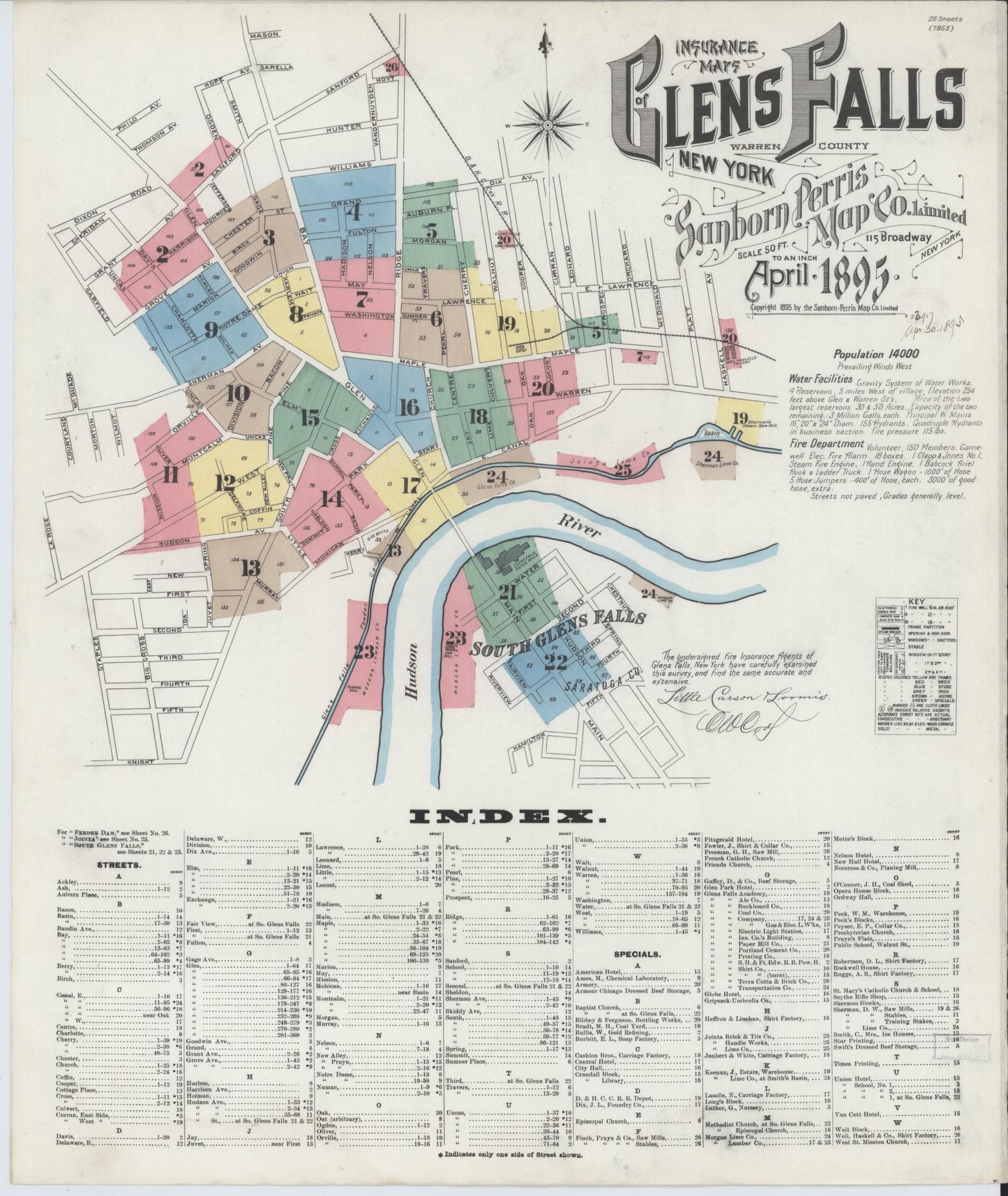 Sanborn Fire Insurance Map from Glens Falls, Warren County, New York. (1895) – Historic Sanborn Fire Insurance Map Print