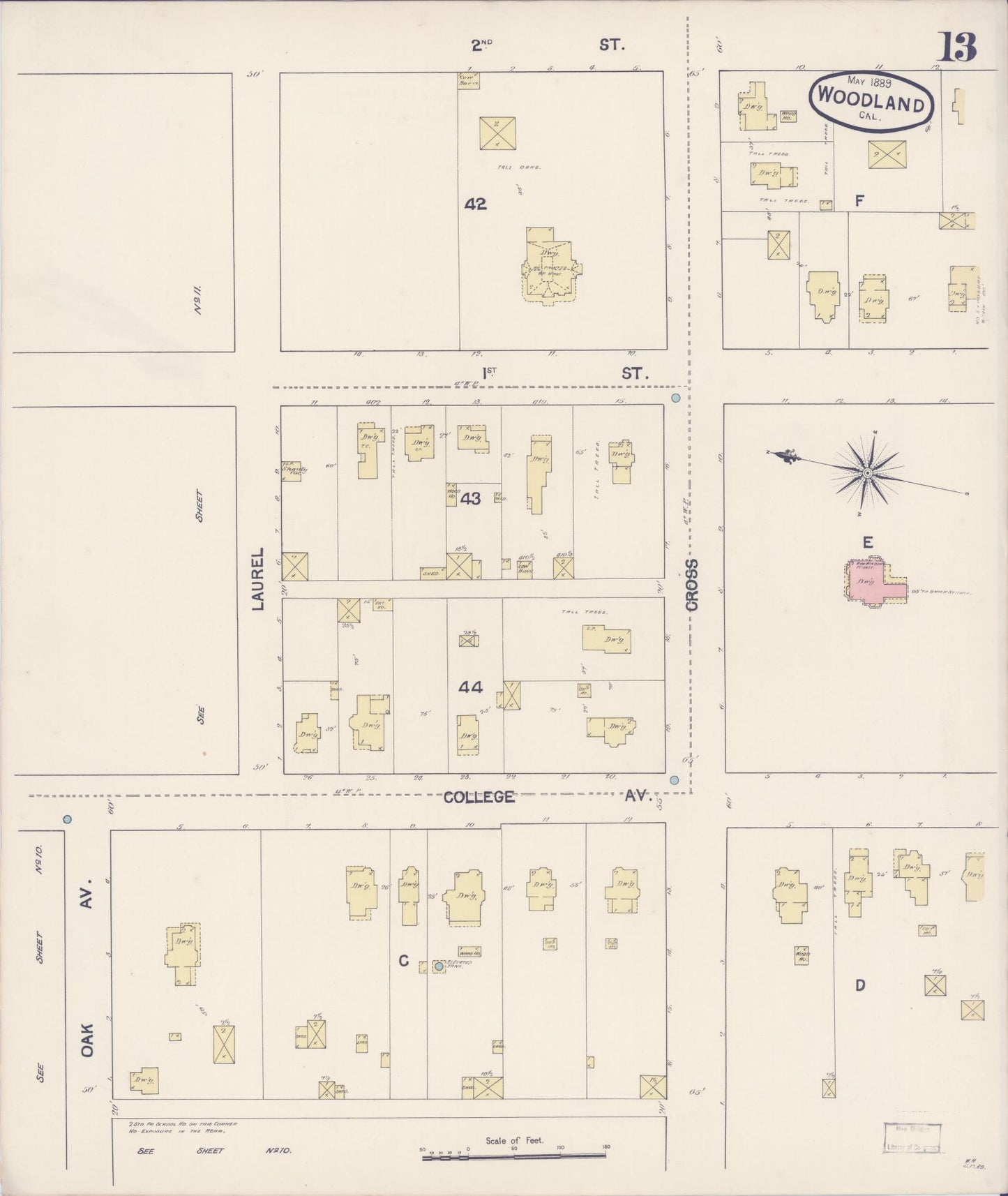 Sanborn Fire Insurance Map from Woodland, Yolo County, California (1889), Sheet #0013 - Complete Map Set gallery image, historic Sanborn map, vintage wall art, California California