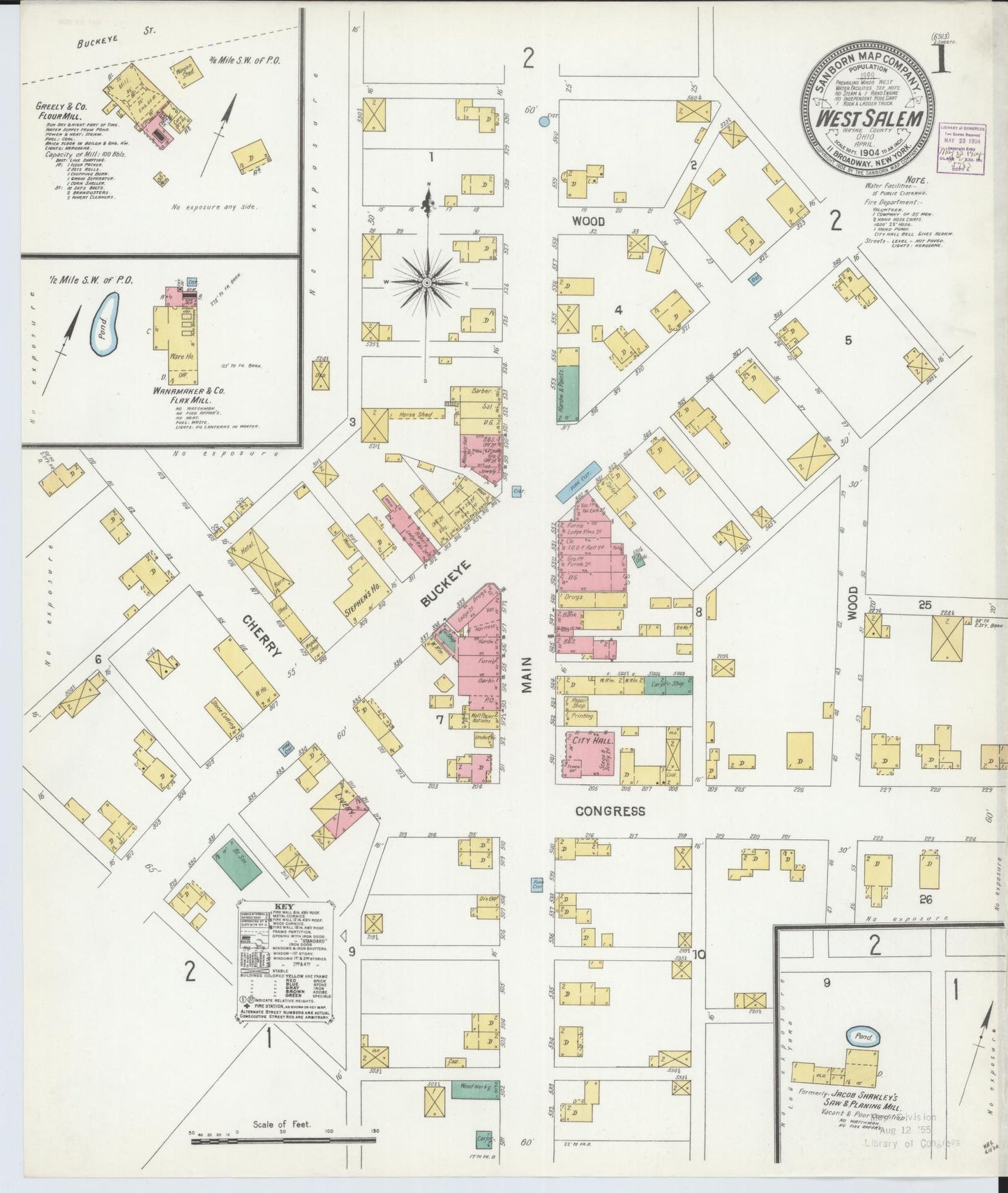 Sanborn Fire Insurance Map from West Salem, Wayne County, Ohio (1904), Sheet #0001 - Historic Sanborn Fire Insurance Map Print, vintage old map wall art, antique decor, genealogy gift, Ohio Ohio map