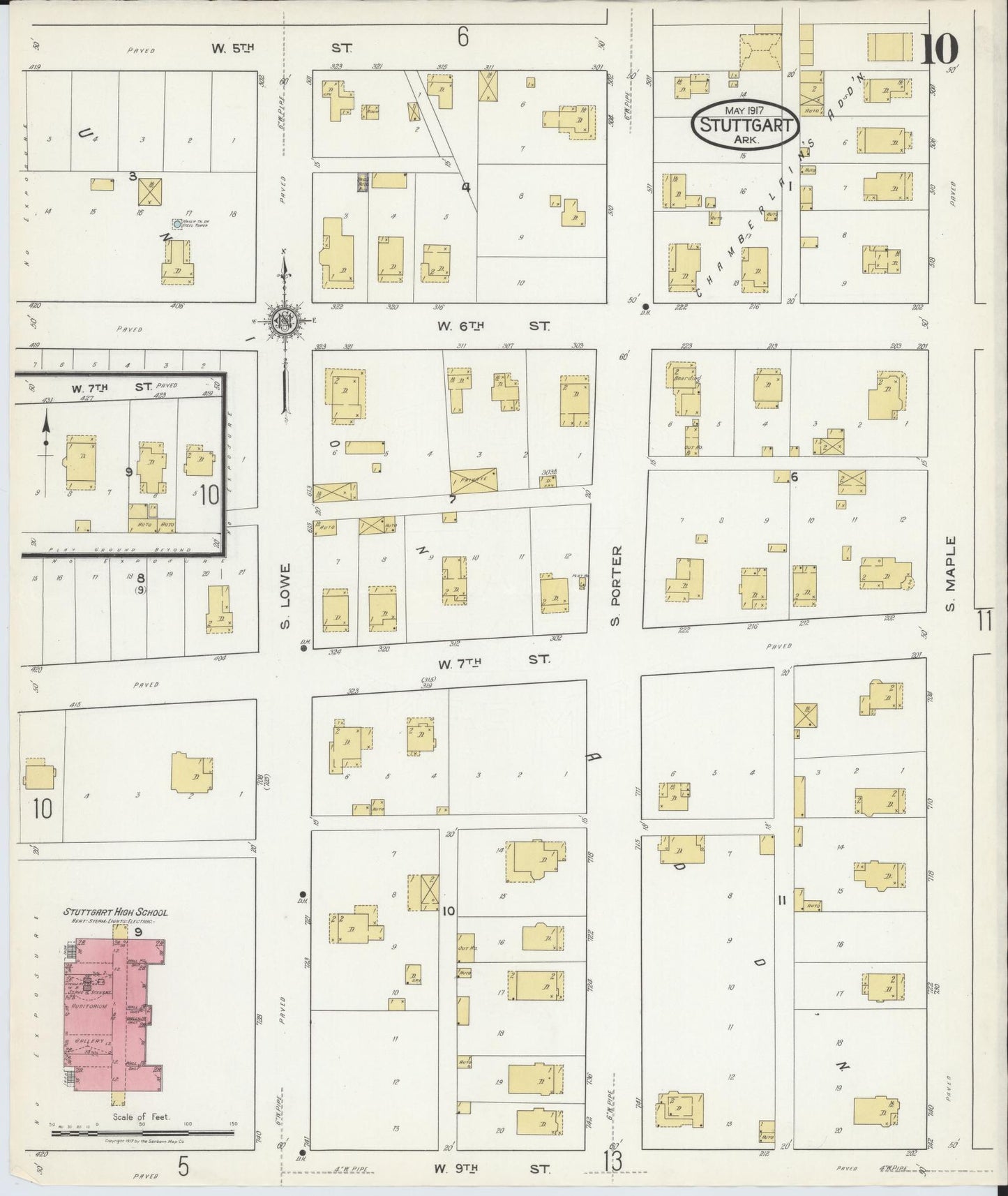 Sanborn Fire Insurance Map from Stuttgart, Arkansas County, Arkansas (1917), Sheet #0010 - Historic Sanborn Fire Insurance Map Print, vintage old map wall art, antique decor, genealogy gift, Stuttgart Arkansas map