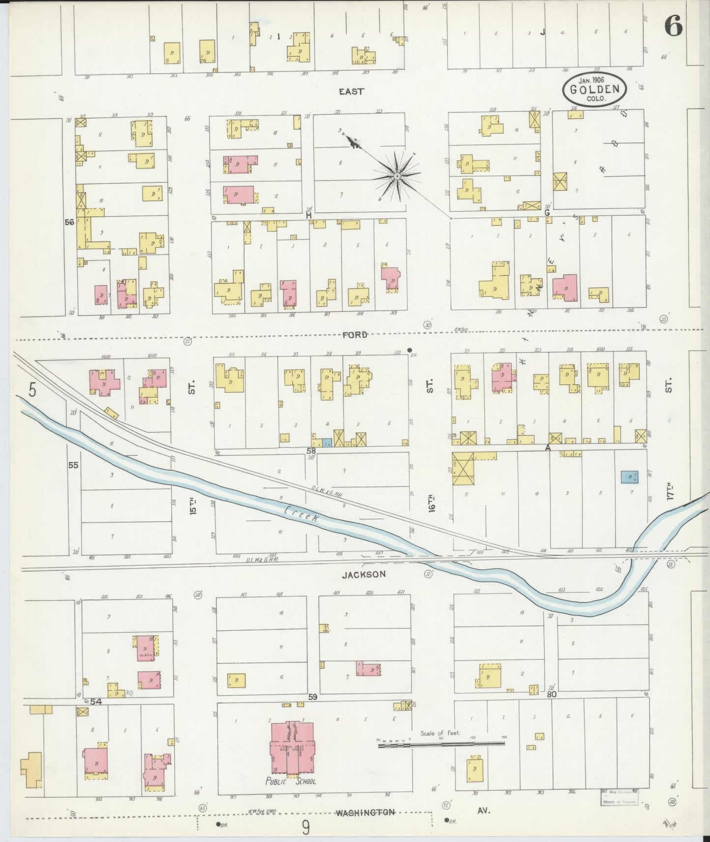 Sanborn Fire Insurance Map from Golden, Jefferson County, Colorado (1906), Sheet #0006 - Historic Sanborn Fire Insurance Map Print, vintage old map wall art, antique decor, genealogy gift, Colorado Colorado map