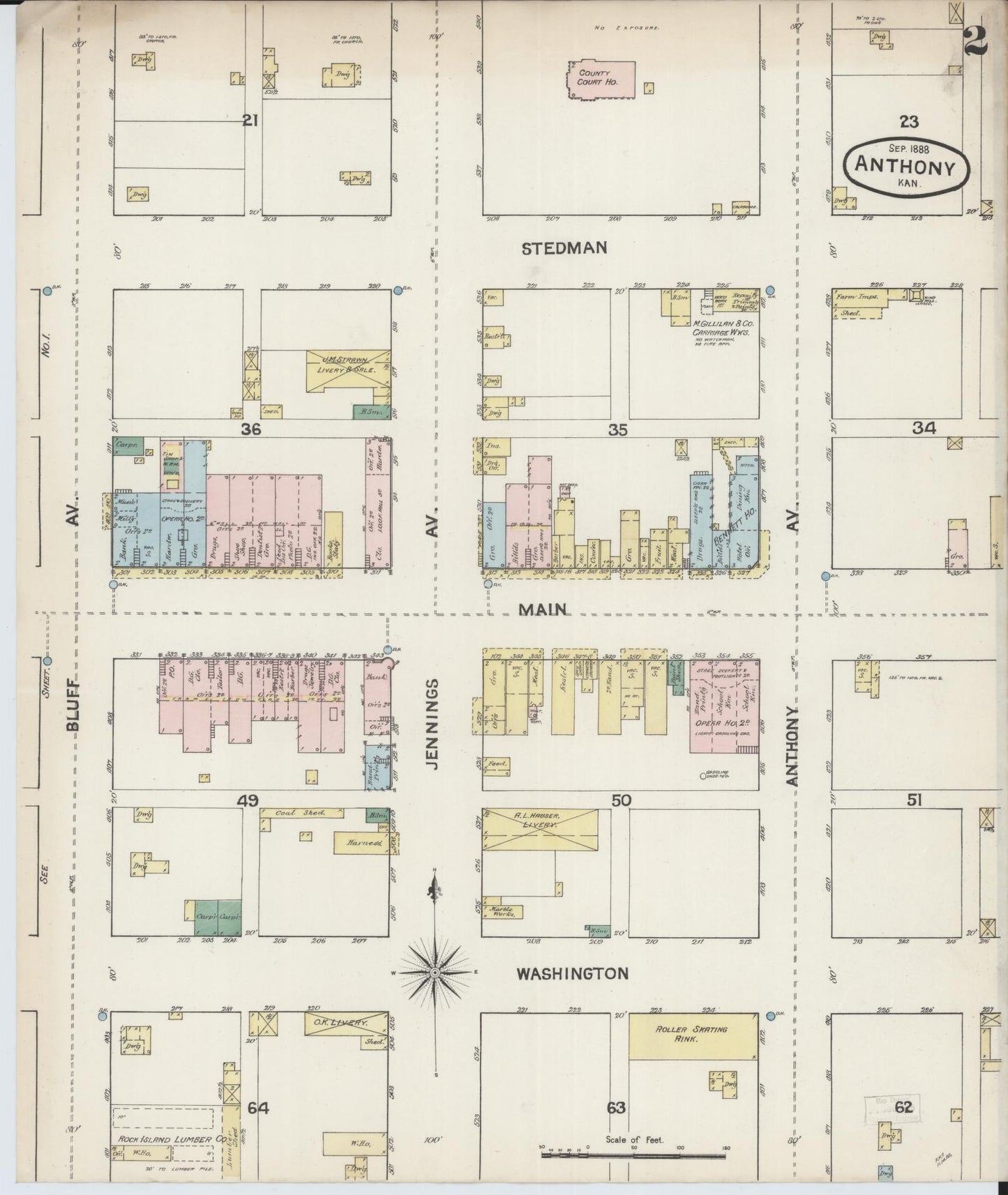 Sanborn Fire Insurance Map from Anthony, Harper County, Kansas (1888), Sheet #0002 - Historic Sanborn Fire Insurance Map Print, vintage old map wall art, antique decor, genealogy gift, Kansas Kansas map
