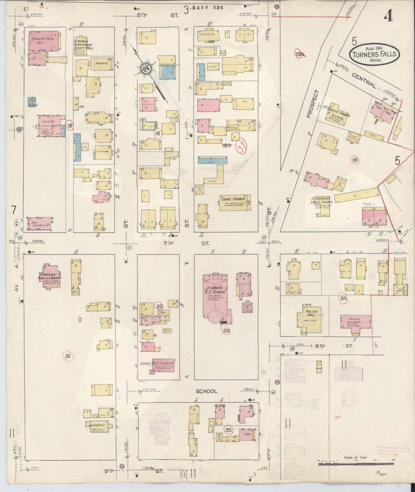 Sanborn Fire Insurance Map from Turners Falls, Franklin County, Massachusetts (1940), Sheet #0004 - Historic Sanborn Fire Insurance Map Print, vintage old map wall art, antique decor, genealogy gift, Massachusetts Massachusetts map