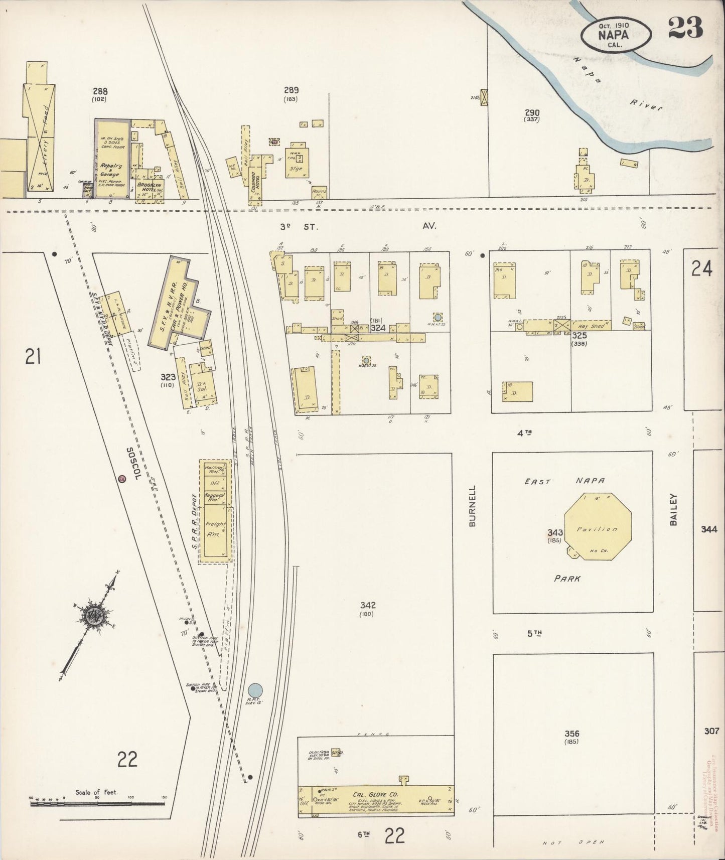 Sanborn Fire Insurance Map from Napa, Napa County, California (1910), Sheet #0023 - Historic Sanborn Fire Insurance Map Print, vintage old map wall art, antique decor, genealogy gift, California California map