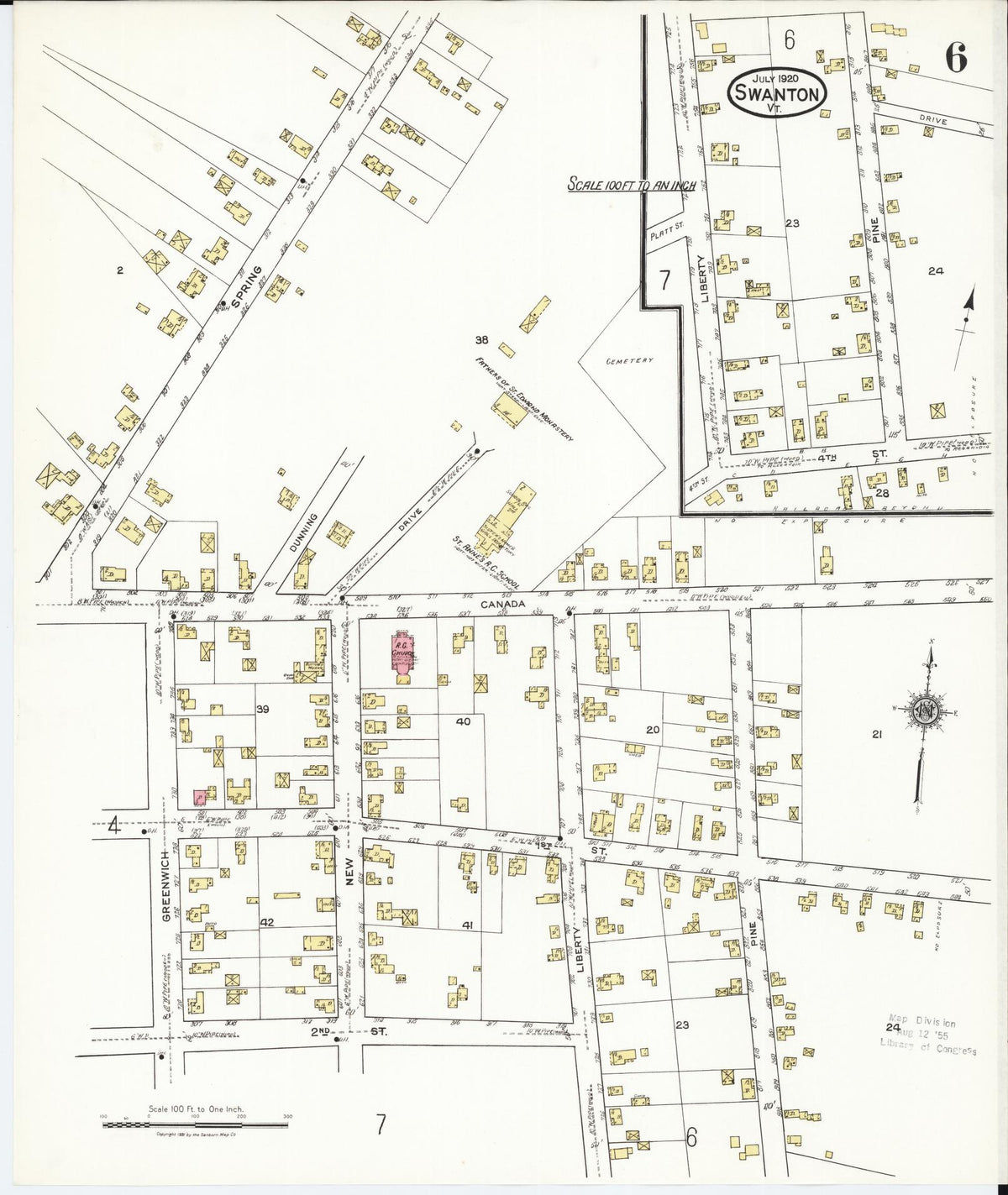 Sanborn Fire Insurance Map from Swanton, Franklin County, Vermont (1920), Sheet #0006 - Historic Sanborn Fire Insurance Map Print, vintage old map wall art, antique decor, genealogy gift, Vermont Vermont map