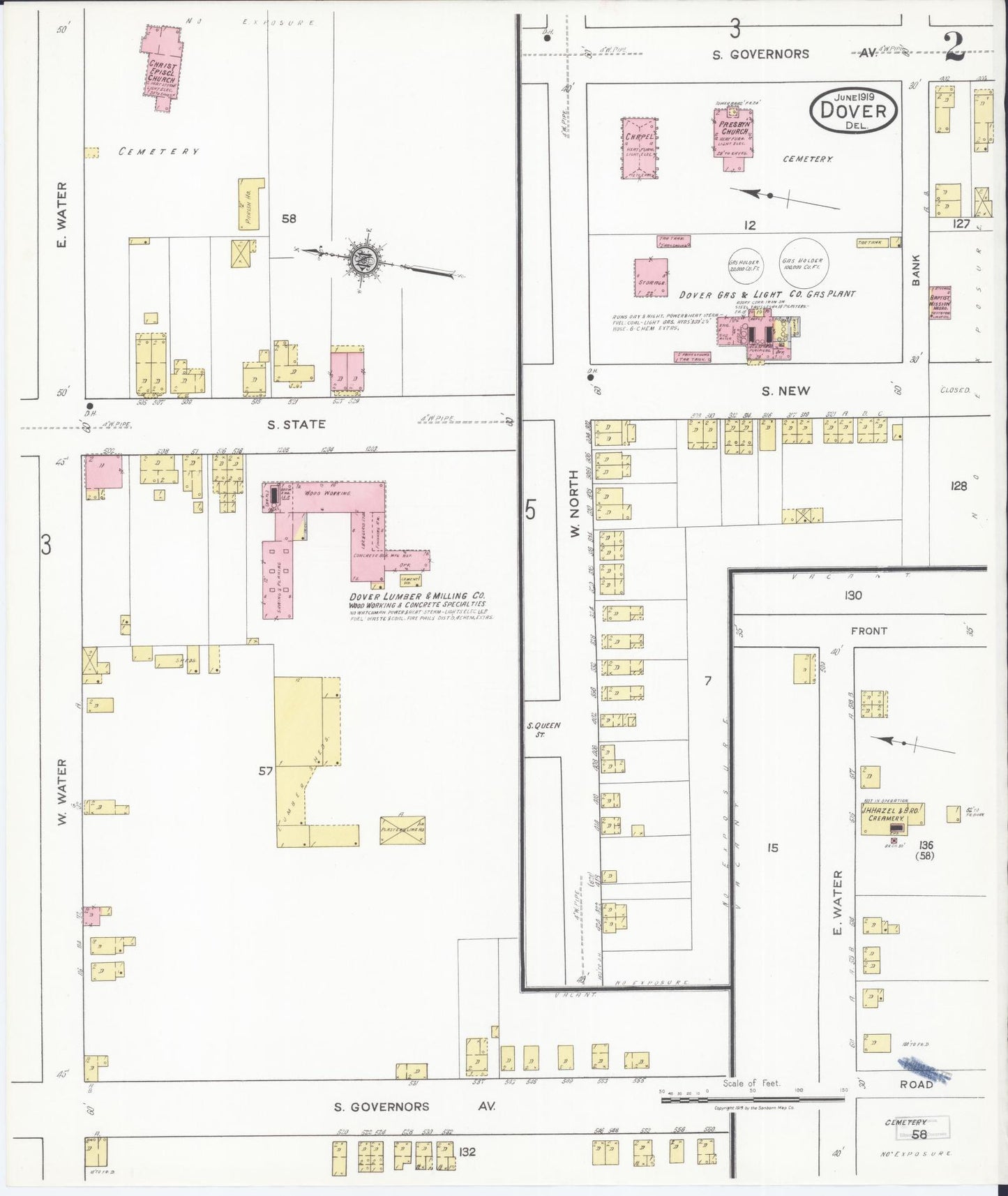 Sanborn Fire Insurance Map from Dover, Kent County, Delaware (1919), Sheet #0002 - Historic Sanborn Fire Insurance Map Print, vintage old map wall art, antique decor, genealogy gift, Delaware Delaware map