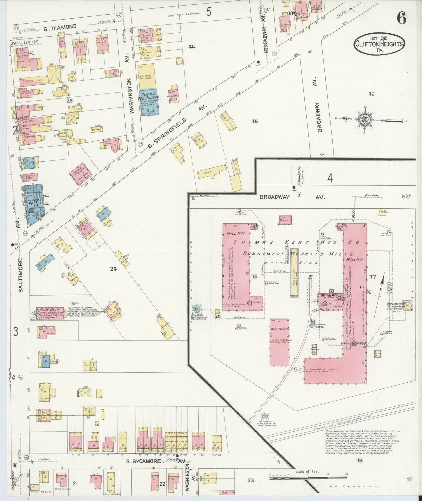 Sanborn Fire Insurance Map from Clifton Heights, Delaware County, Pennsylvania (1912), Sheet #0006 - Historic Sanborn Fire Insurance Map Print, vintage old map wall art, antique decor, genealogy gift, Clifton Heights Delaware map