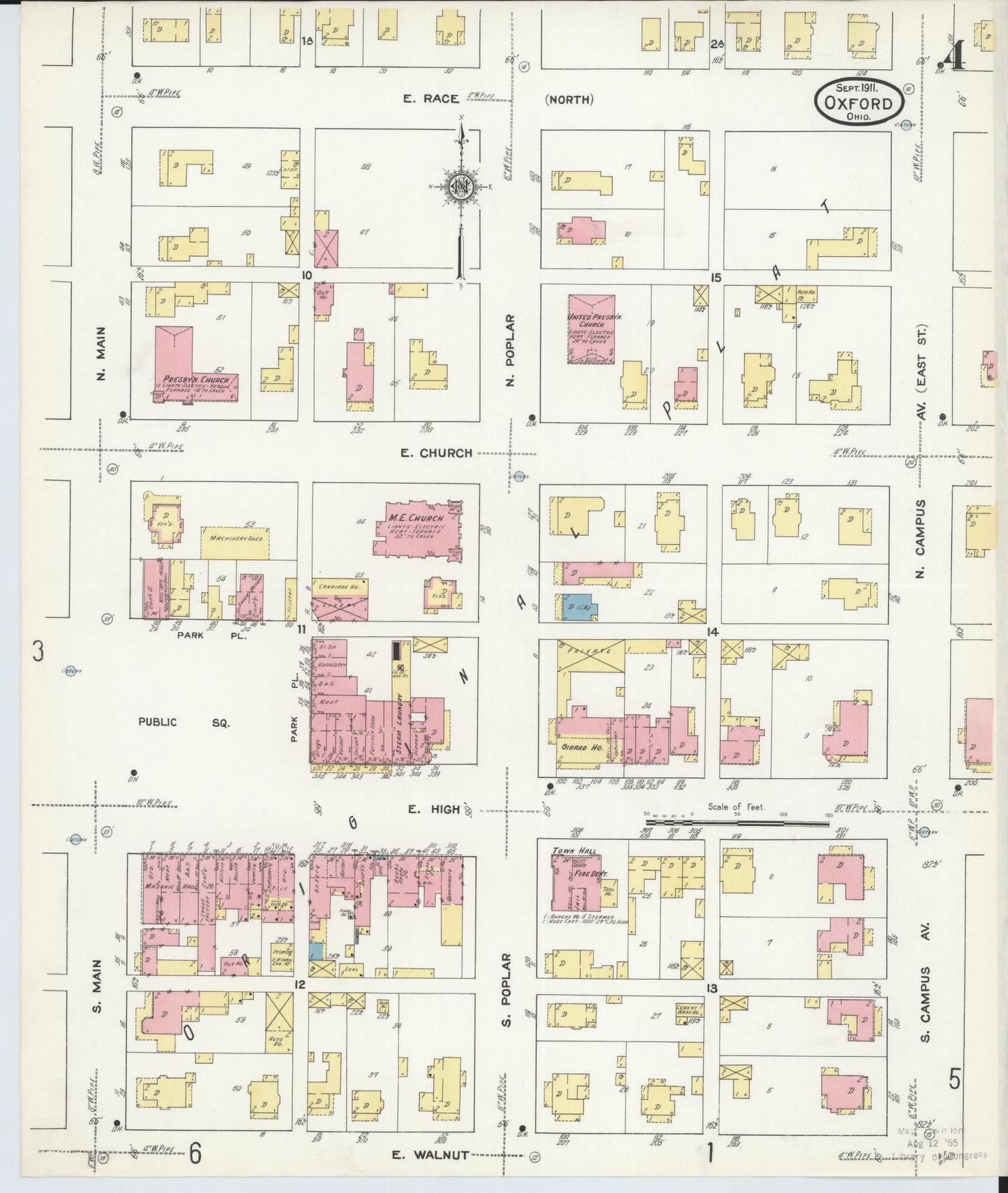 Sanborn Fire Insurance Map from Oxford, Butler County, Ohio (1911), Sheet #0004 - Historic Sanborn Fire Insurance Map Print, vintage old map wall art, antique decor, genealogy gift, Ohio Ohio map