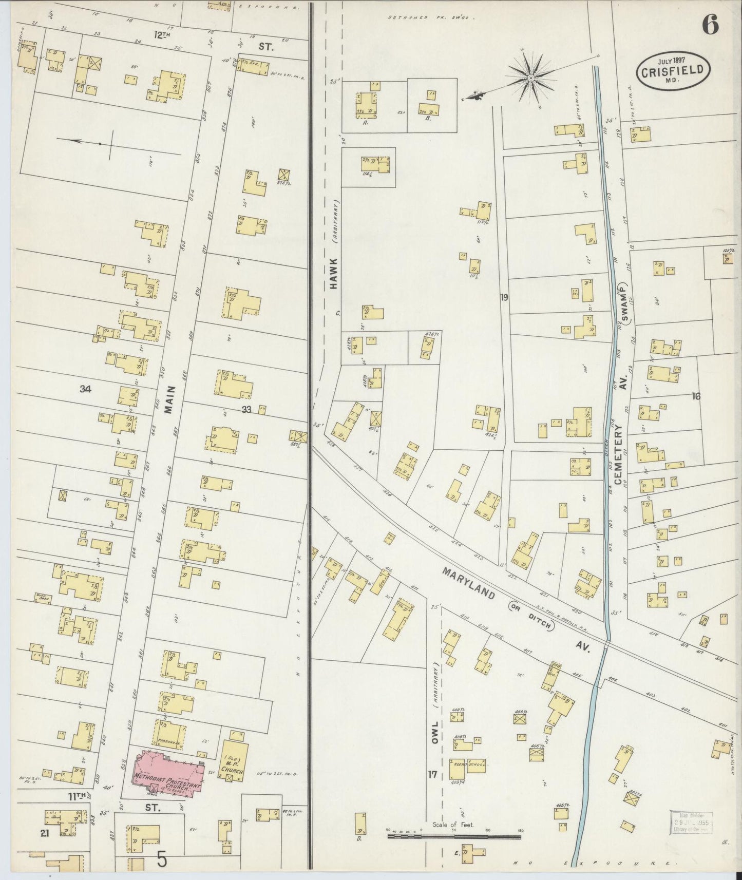 Sanborn Fire Insurance Map from Crisfield, Somerset County, Maryland (1897), Sheet #0006 - Historic Sanborn Fire Insurance Map Print, vintage old map wall art, antique decor, genealogy gift, Maryland Maryland map