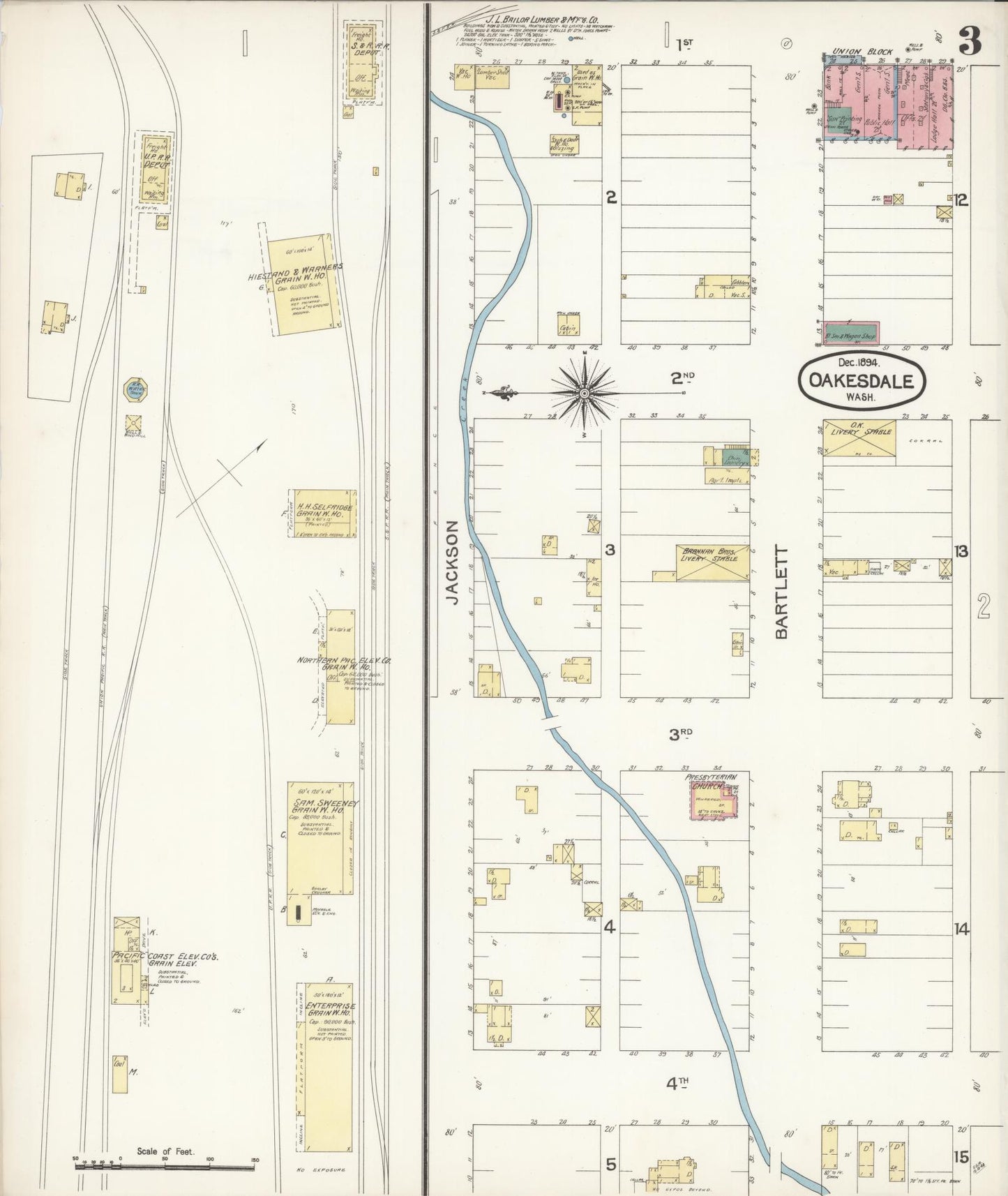 Sanborn Fire Insurance Map from Oakesdale, Whitman County, Washington (1894), Sheet #0003 - Historic Sanborn Fire Insurance Map Print, vintage old map wall art, antique decor, genealogy gift, Washington Washington map