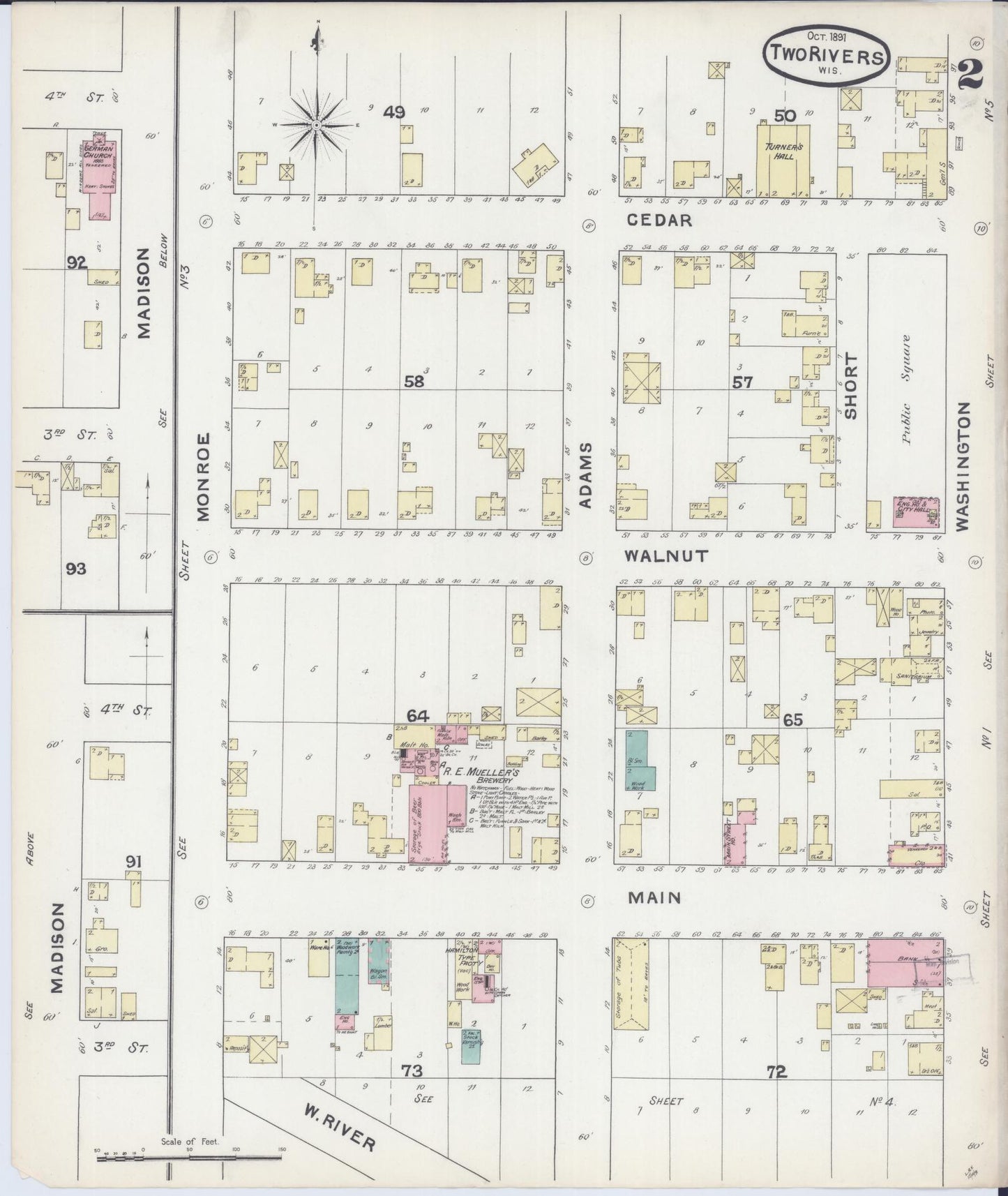 Sanborn Fire Insurance Map from Two Rivers, Manitowoc County, Wisconsin (1891), Sheet #0002 - Historic Sanborn Fire Insurance Map Print, vintage old map wall art, antique decor, genealogy gift, Wisconsin Wisconsin map