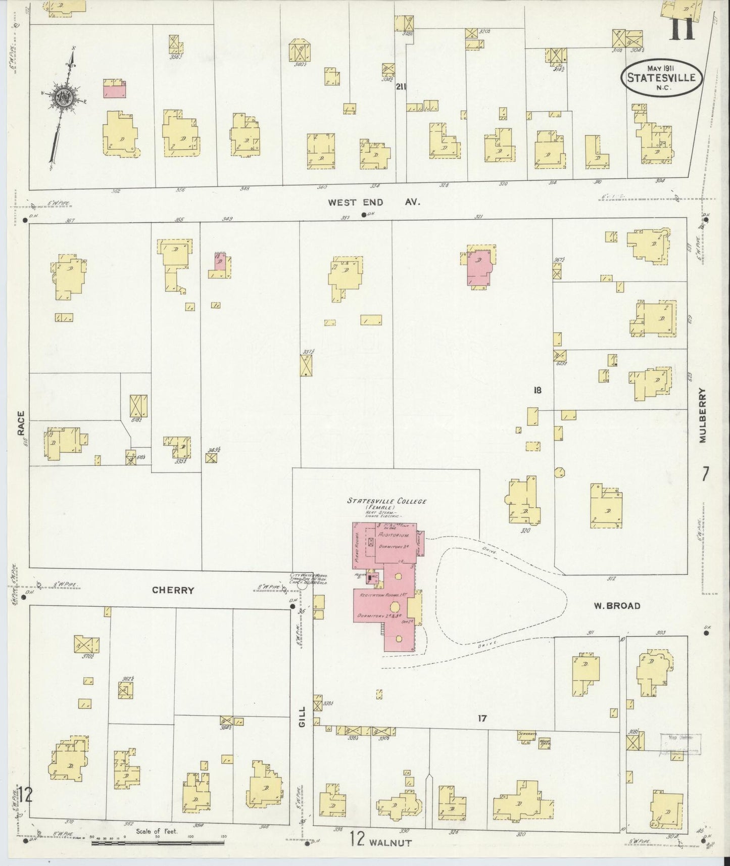Sanborn Fire Insurance Map from Statesville, Iredell County, North Carolina (1911), Sheet #0011 - Historic Sanborn Fire Insurance Map Print, vintage old map wall art, antique decor, genealogy gift, North Carolina North Carolina map