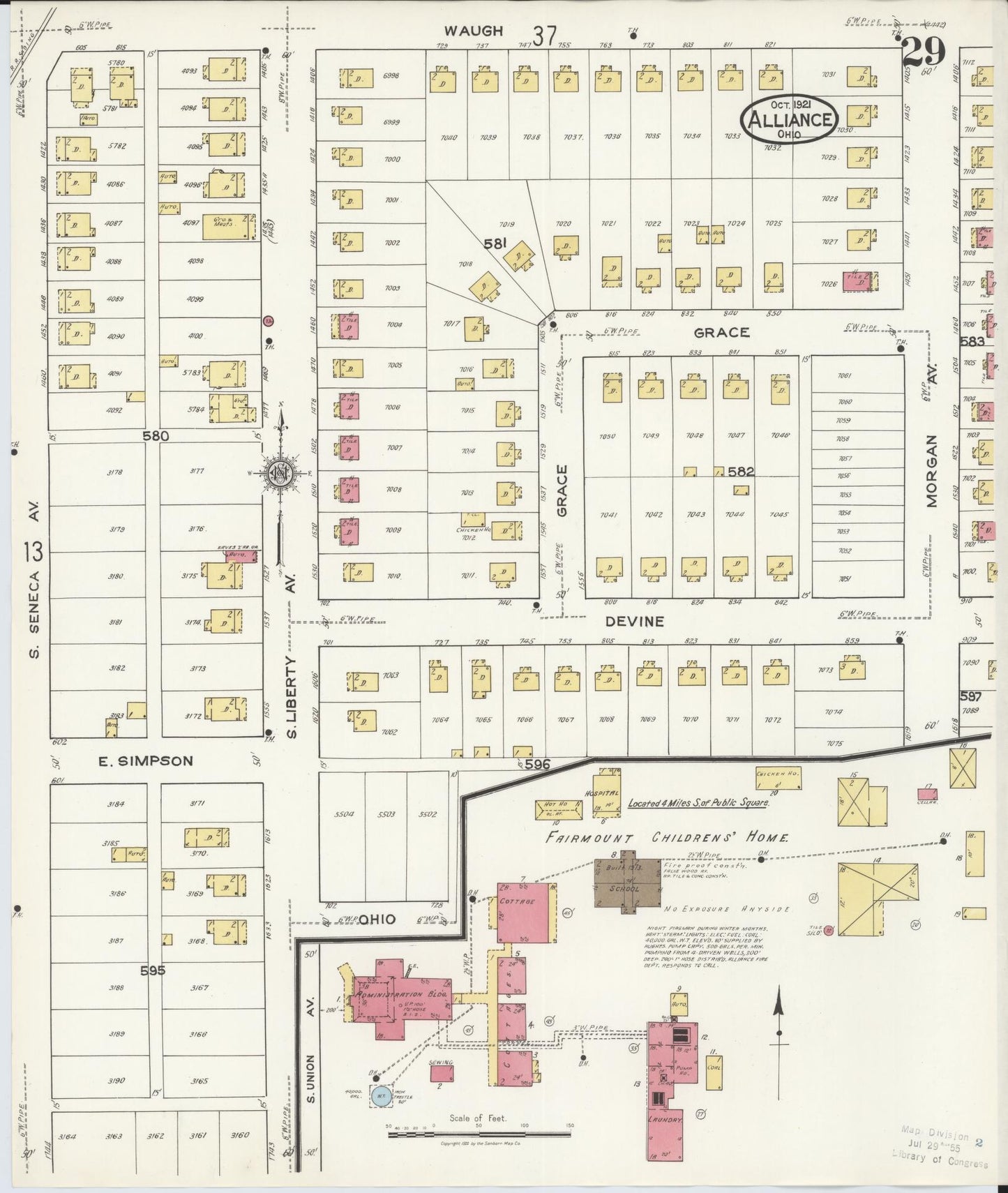 Sanborn Fire Insurance Map from Alliance, Stark County, Ohio (1921), Sheet #0029 - Historic Sanborn Fire Insurance Map Print, vintage old map wall art, antique decor, genealogy gift, Ohio Ohio map