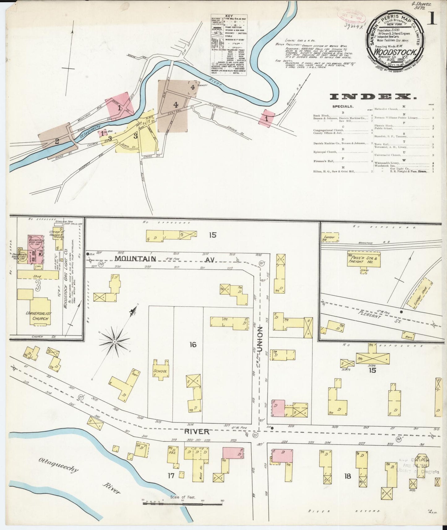 Sanborn Fire Insurance Map from Woodstock, Windsor County, Vermont. (1892) – Historic Sanborn Fire Insurance Map Print