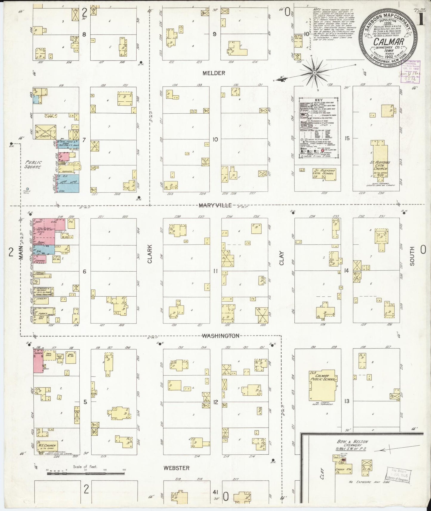 Sanborn Fire Insurance Map from Calmar, Winneshiek County, Iowa (1902), Sheet #0001 - Historic Sanborn Fire Insurance Map Print, vintage old map wall art
