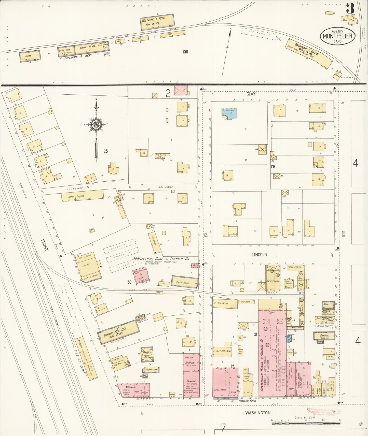 Sanborn Fire Insurance Map from Montpelier, Bear Lake County, Idaho (1915), Sheet #0003 - Historic Sanborn Fire Insurance Map Print, vintage old map wall art, antique decor, genealogy gift, Idaho Idaho map