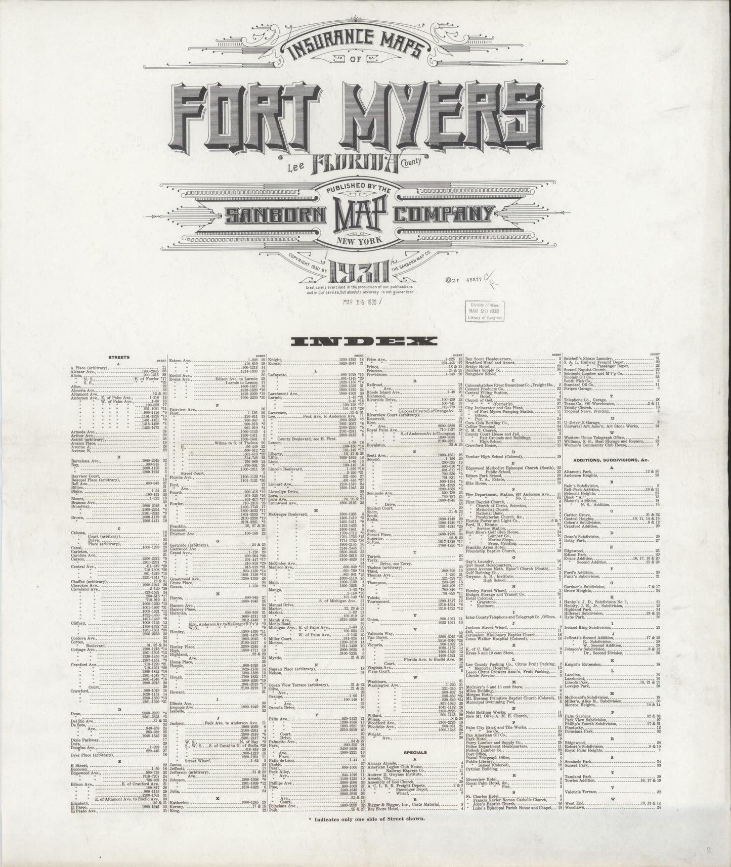 Sanborn Fire Insurance Map from Fort Myers, Lee County, Florida (1930), Sheet #0001 - Historic Sanborn Fire Insurance Map Print, vintage old map wall art, antique decor, genealogy gift, Florida Florida map