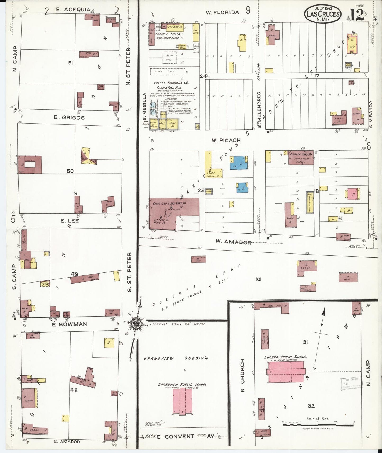 Sanborn Fire Insurance Map from Las Cruces, Dona Ana County, New Mexico (1921), Sheet #0012 - Complete Map Set gallery image, historic Sanborn map, vintage wall art, New Mexico New Mexico