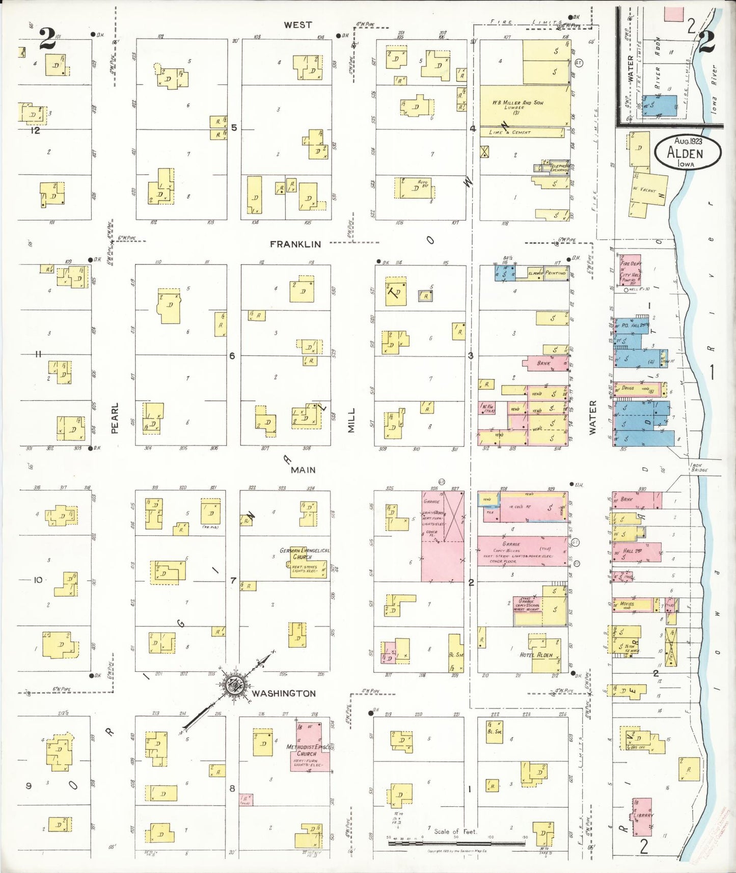 Sanborn Fire Insurance Map from Alden, Hardin County, Iowa (1923), Sheet #0002 - Historic Sanborn Fire Insurance Map Print, vintage old map wall art