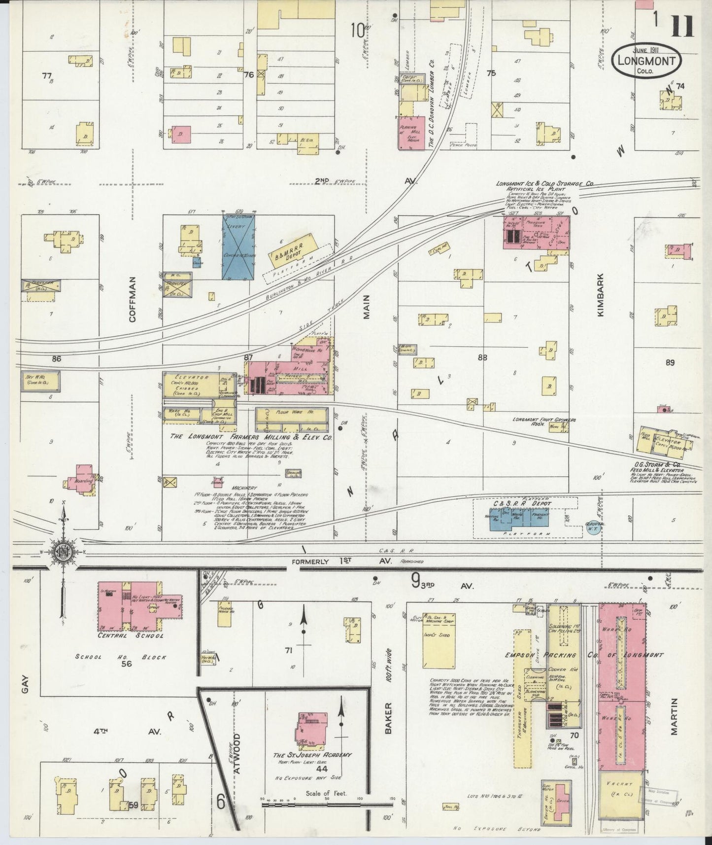 Sanborn Fire Insurance Map from Longmont, Boulder County, Colorado (1911), Sheet #0011 - Historic Sanborn Fire Insurance Map Print, vintage old map wall art, antique decor, genealogy gift, Colorado Colorado map