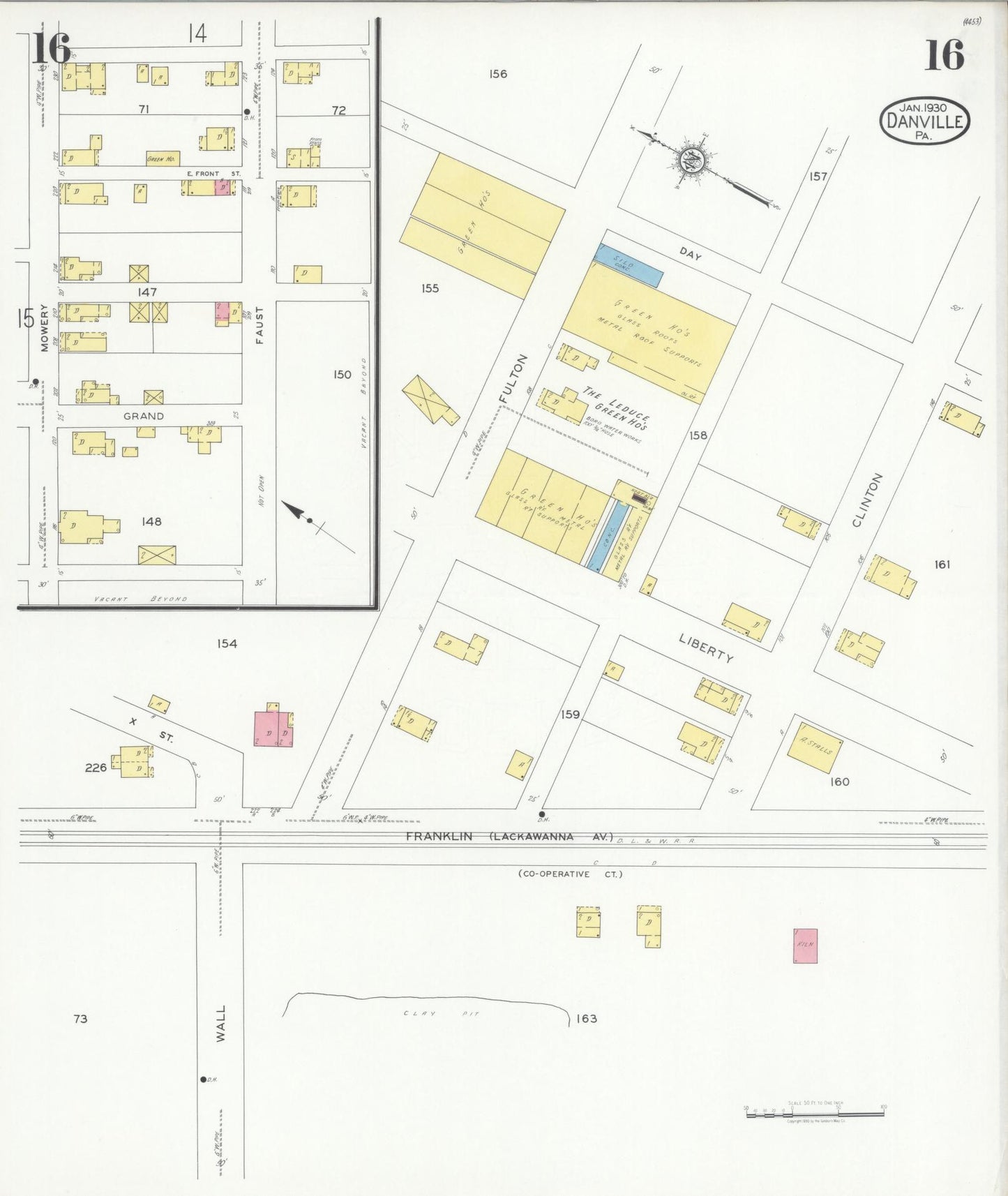 Sanborn Fire Insurance Map from Danville, Montour County, Pennsylvania (1930), Sheet #0016 - Historic Sanborn Fire Insurance Map Print, vintage old map wall art, antique decor, genealogy gift, Pennsylvania Pennsylvania map