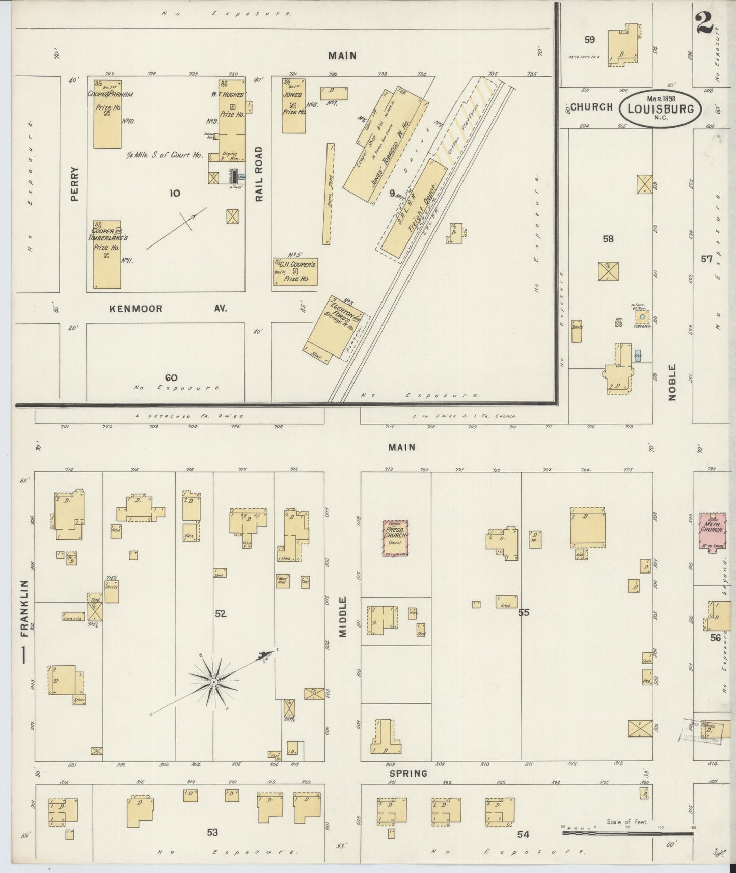 Sanborn Fire Insurance Map from Louisburg, Franklin County, North Carolina (1898), Sheet #0002 - Complete Map Set gallery image, historic Sanborn map, vintage wall art, North Carolina North Carolina
