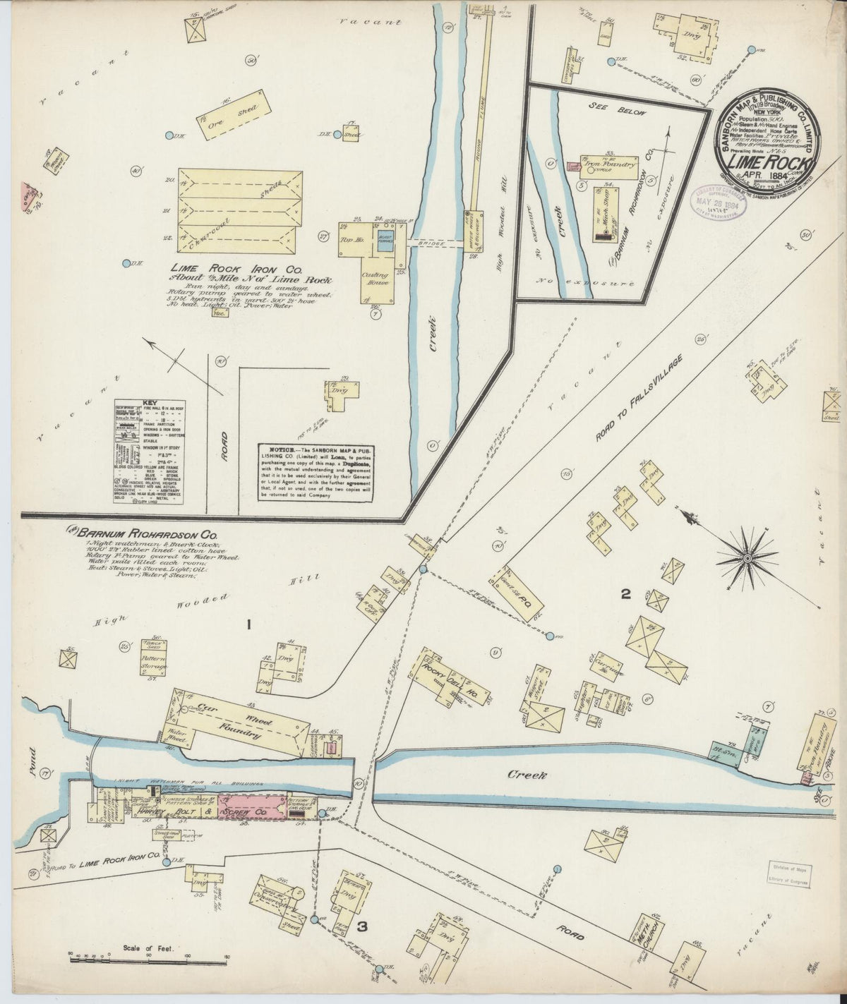 Sanborn Fire Insurance Map from Lime Rock, Litchfield County, Connecticut (1884), Sheet #0001 - Historic Sanborn Fire Insurance Map Print, vintage old map wall art, antique decor, genealogy gift, Connecticut Connecticut map