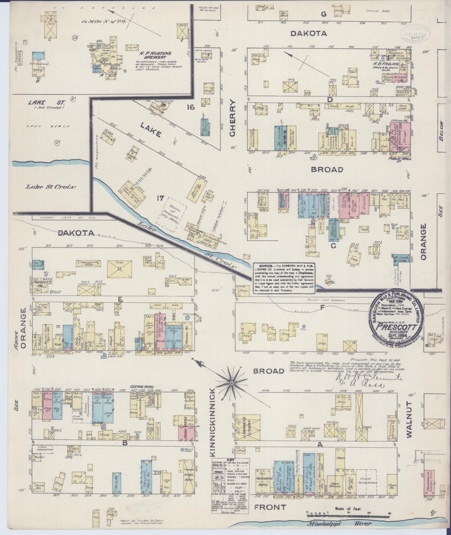 Sanborn Fire Insurance Map from Prescott, Pierce County, Wisconsin (1884), Sheet #0001 - Historic Sanborn Fire Insurance Map Print, vintage old map wall art, antique decor, genealogy gift, Wisconsin Wisconsin map