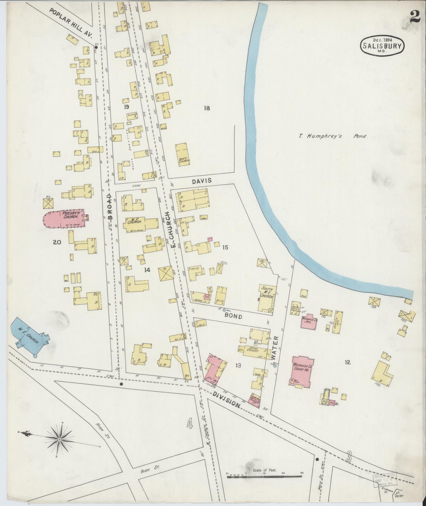 Sanborn Fire Insurance Map from Salisbury, Wicomico County, Maryland (1894), Sheet #0002 - Historic Sanborn Fire Insurance Map Print, vintage old map wall art, antique decor, genealogy gift, Maryland Maryland map
