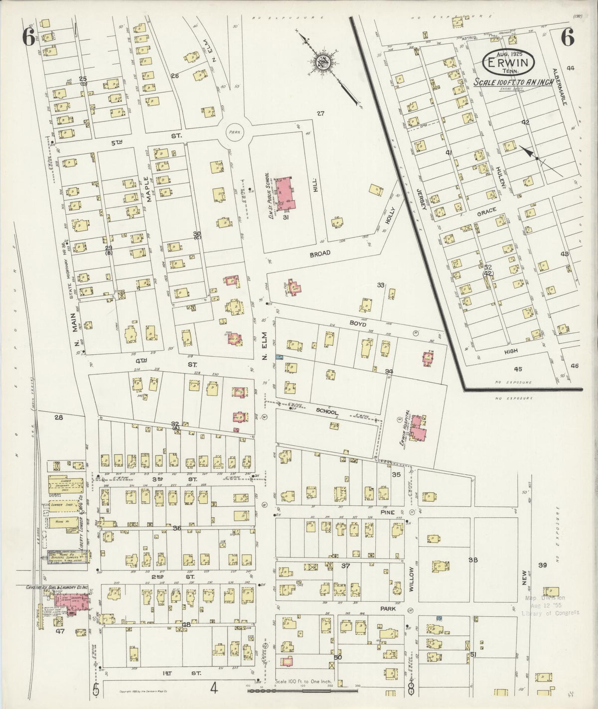 Sanborn Fire Insurance Map from Erwin, Unicoi County, Tennessee (1925), Sheet #0006 - Historic Sanborn Fire Insurance Map Print, vintage old map wall art, antique decor, genealogy gift, Tennessee Tennessee map