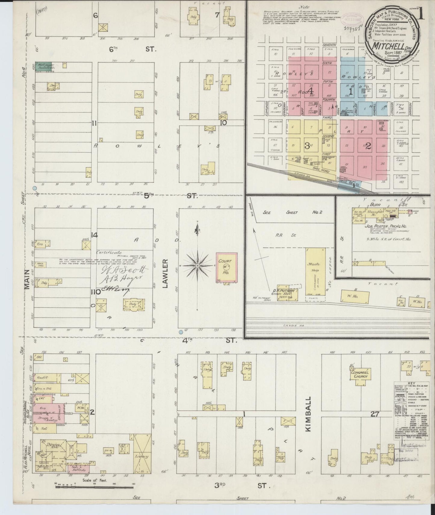 Sanborn Fire Insurance Map from Mitchell, Davison County, South Dakota. (1887) – Historic Sanborn Fire Insurance Map Print