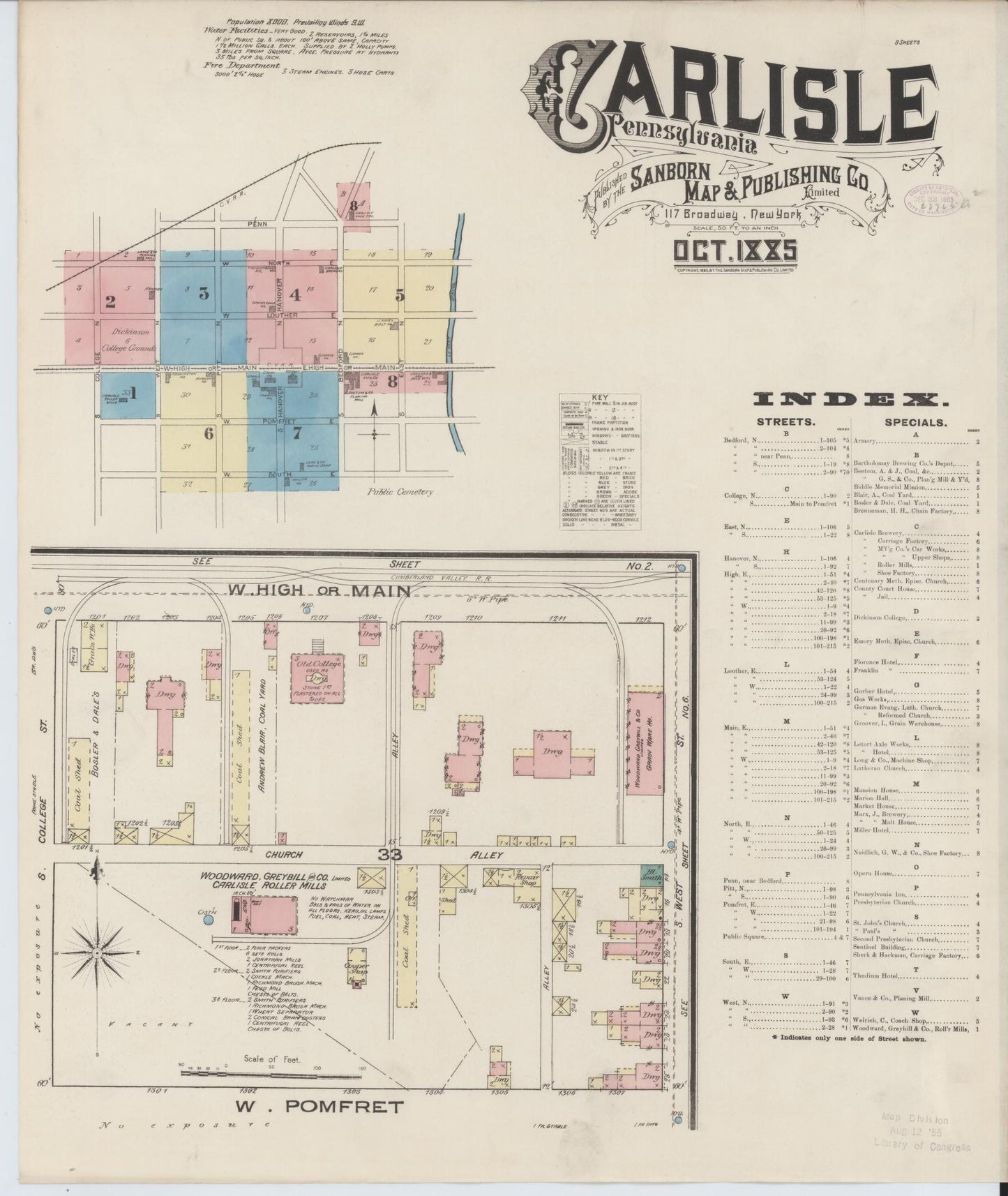 Sanborn Fire Insurance Map from Carlisle, Cumberland County, Pennsylvania (1885), Sheet #0001 - Historic Sanborn Fire Insurance Map Print, vintage old map wall art, antique decor, genealogy gift, Pennsylvania Pennsylvania map