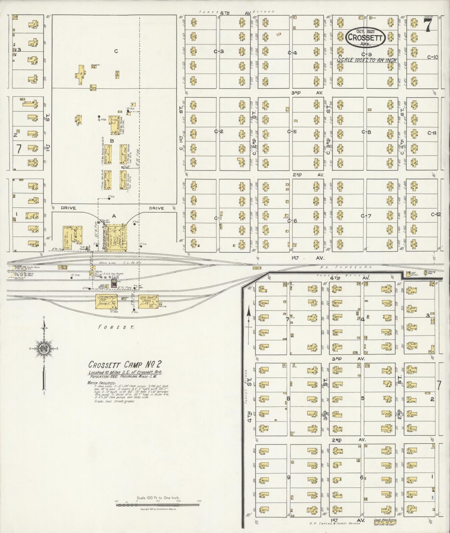 Sanborn Fire Insurance Map from Crossett, Ashley County, Arkansas (1921), Sheet #0007 - Complete Map Set gallery image, historic Sanborn map, vintage wall art, Arkansas Arkansas