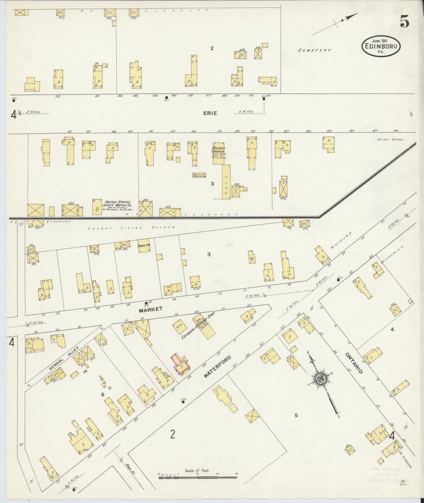 Sanborn Fire Insurance Map from Edinboro, Erie County, Pennsylvania (1911), Sheet #0005 - Historic Sanborn Fire Insurance Map Print, vintage old map wall art, antique decor, genealogy gift, Pennsylvania Pennsylvania map