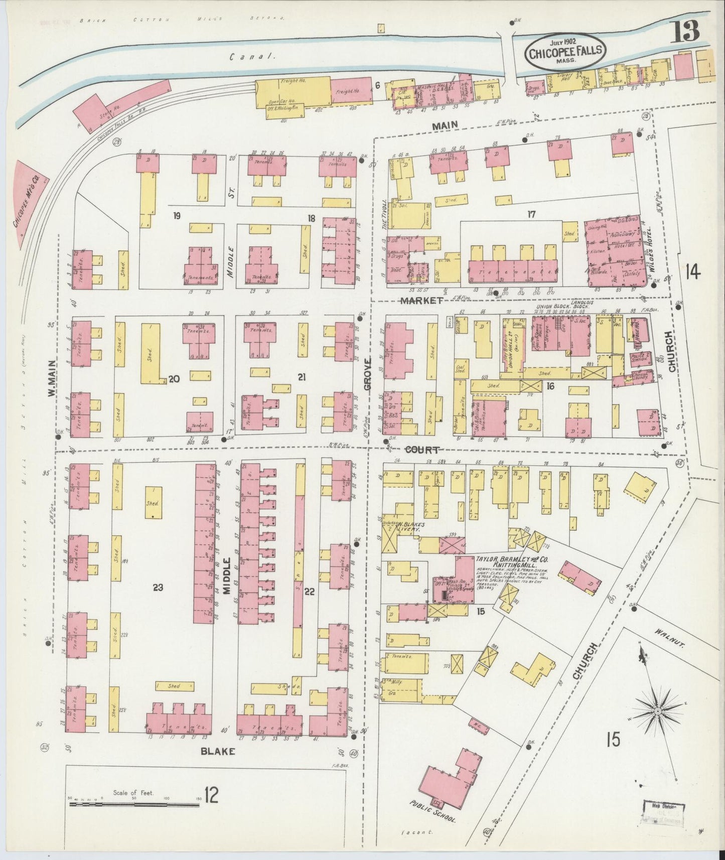 Sanborn Fire Insurance Map from Chicopee, Hampden County, Massachusetts (1902), Sheet #0013 - Historic Sanborn Fire Insurance Map Print, vintage old map wall art, antique decor, genealogy gift, Massachusetts Massachusetts map