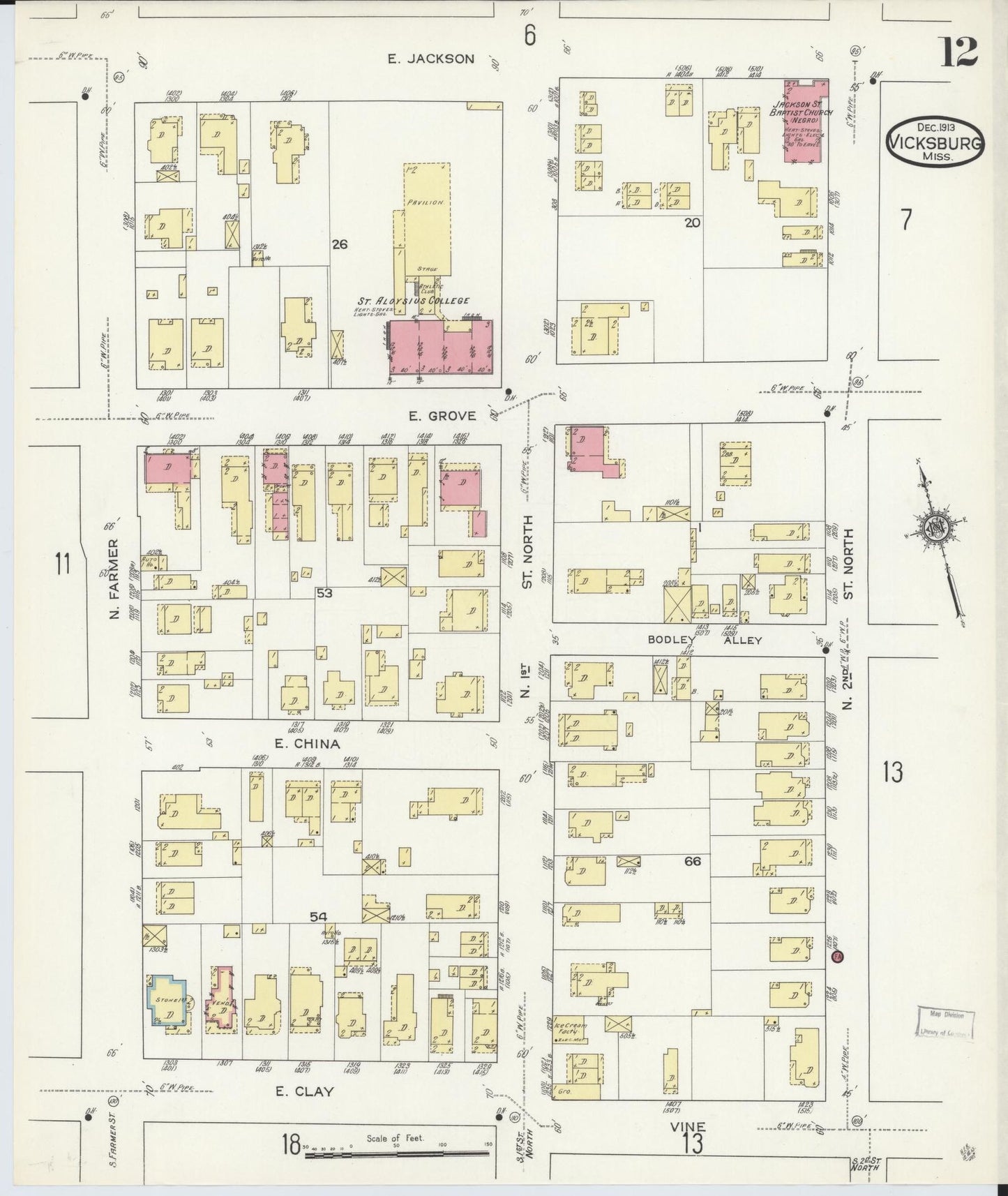 Sanborn Fire Insurance Map from Vicksburg, Warren County, Mississippi (1913), Sheet #0012 - Historic Sanborn Fire Insurance Map Print, vintage old map wall art, antique decor, genealogy gift, Mississippi Mississippi map