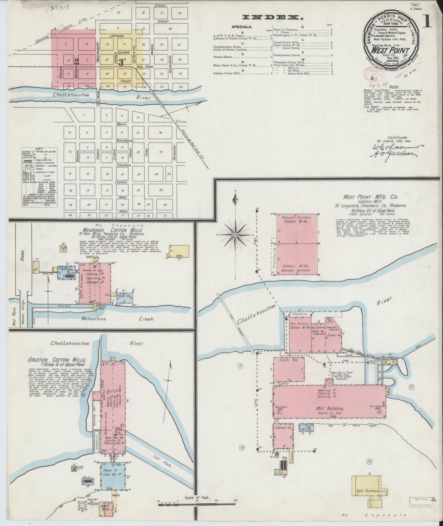 Sanborn Fire Insurance Map from West Point, Troup County, Georgia (1895), Sheet #0001 - Historic Sanborn Fire Insurance Map Print, vintage old map wall art, antique decor, genealogy gift, Georgia Georgia map