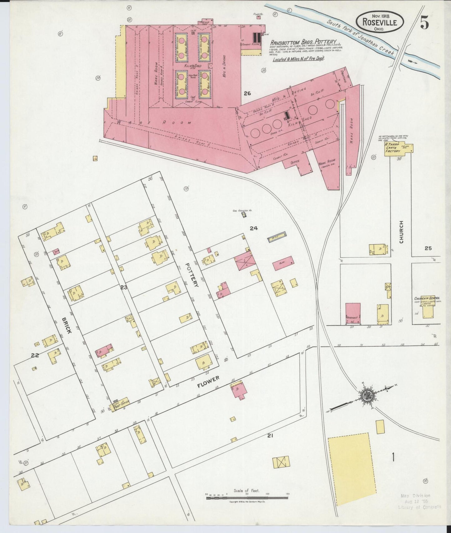 Sanborn Fire Insurance Map from Roseville, Perry And Muskingum Counties, Ohio (1918), Sheet #0005 - Complete Map Set gallery image, historic Sanborn map, vintage wall art, Ohio Ohio