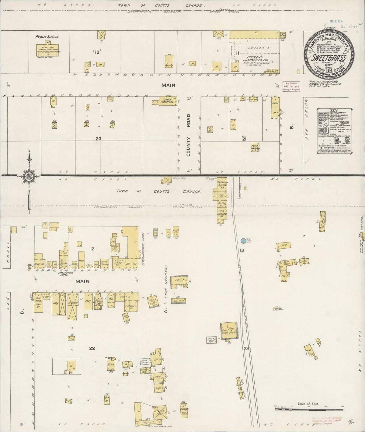 Sanborn Fire Insurance Map from Sweetgrass, Toole County, Montana (1914), Sheet #0001 - Historic Sanborn Fire Insurance Map Print, vintage old map wall art, antique decor, genealogy gift, Montana Montana map