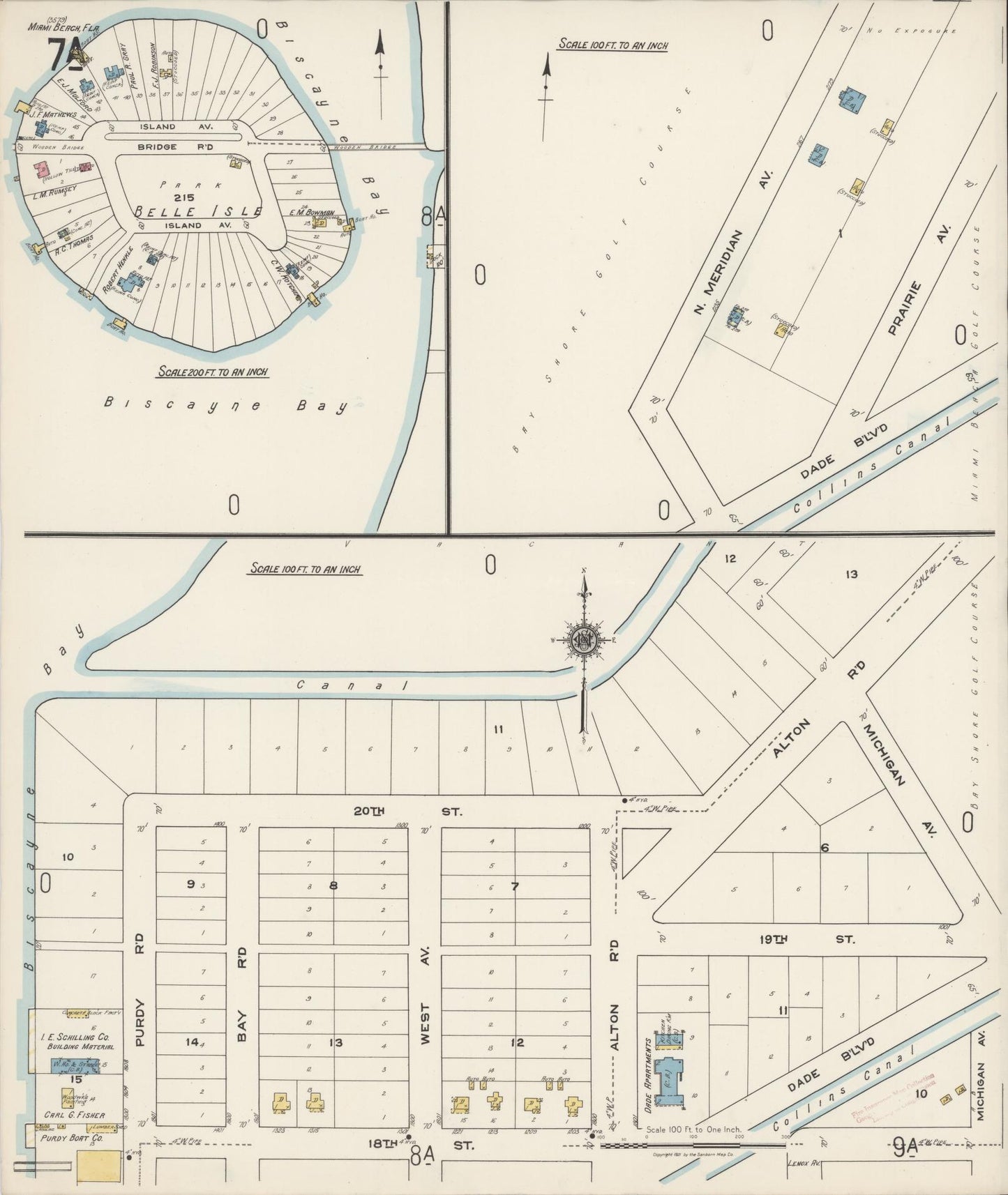 Sanborn Fire Insurance Map from Miami Beach, Dade County, Florida (1921), Sheet #0007 - Historic Sanborn Fire Insurance Map Print, vintage old map wall art, antique decor, genealogy gift, Florida Florida map