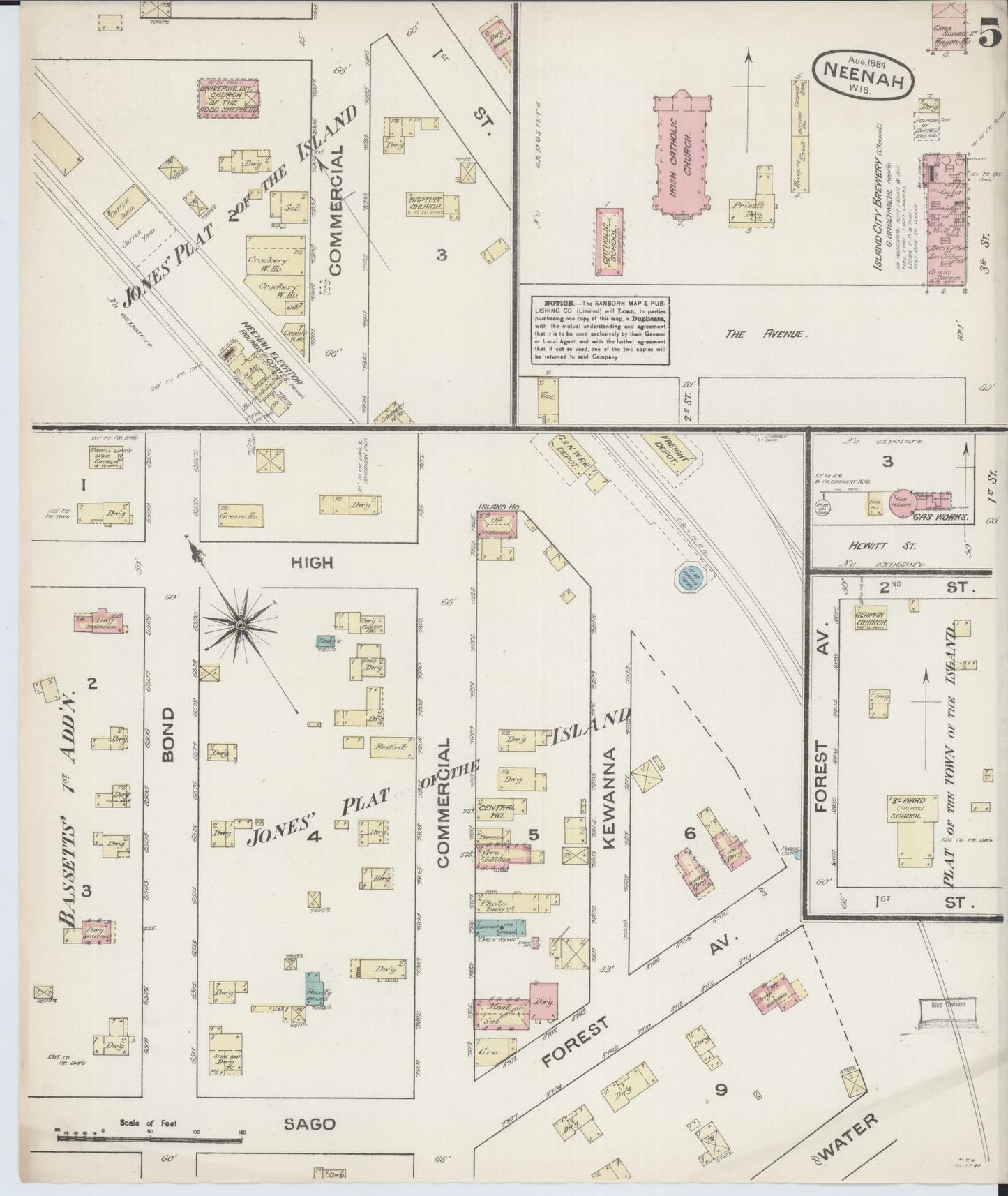 Sanborn Fire Insurance Map from Neenah, Winnebago County, Wisconsin (1884), Sheet #0005 - Complete Map Set gallery image, historic Sanborn map, vintage wall art, Wisconsin Wisconsin