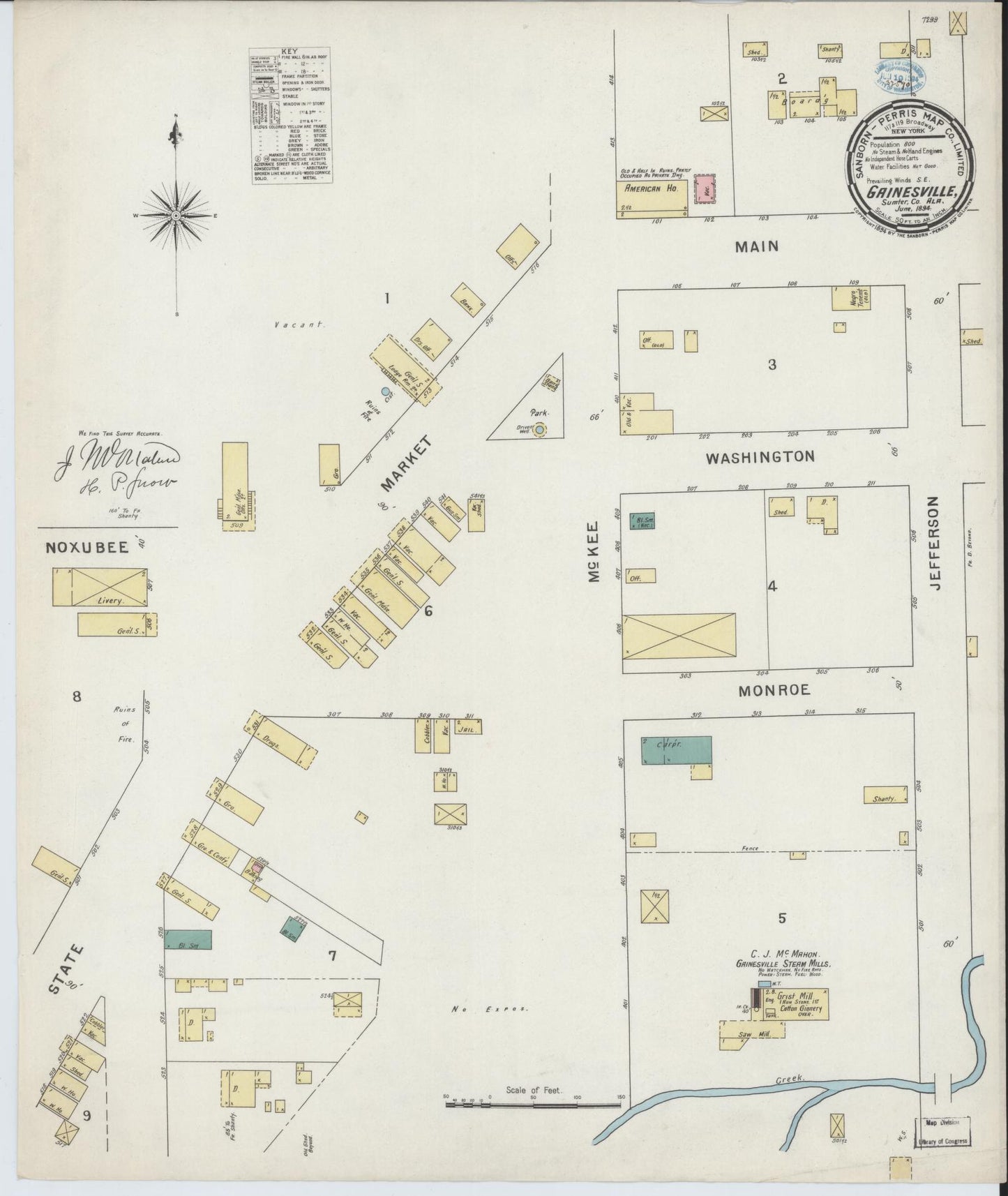 Sanborn Fire Insurance Map from Gainesville, Sumter County, Alabama (1894), Sheet #0001 - Historic Sanborn Fire Insurance Map Print, vintage old map wall art, antique decor, genealogy gift, Alabama Alabama map