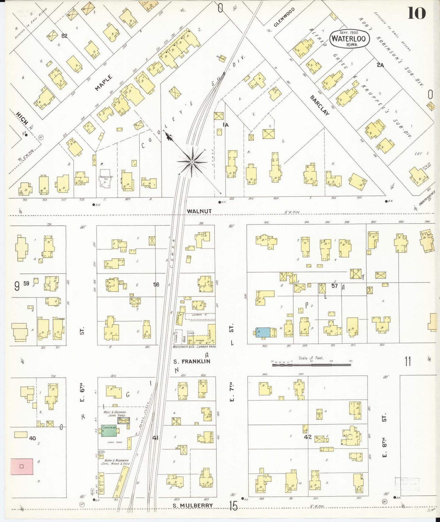 Sanborn Fire Insurance Map from Waterloo, Black Hawk County, Iowa (1900), Sheet #0010 - Historic Sanborn Fire Insurance Map Print