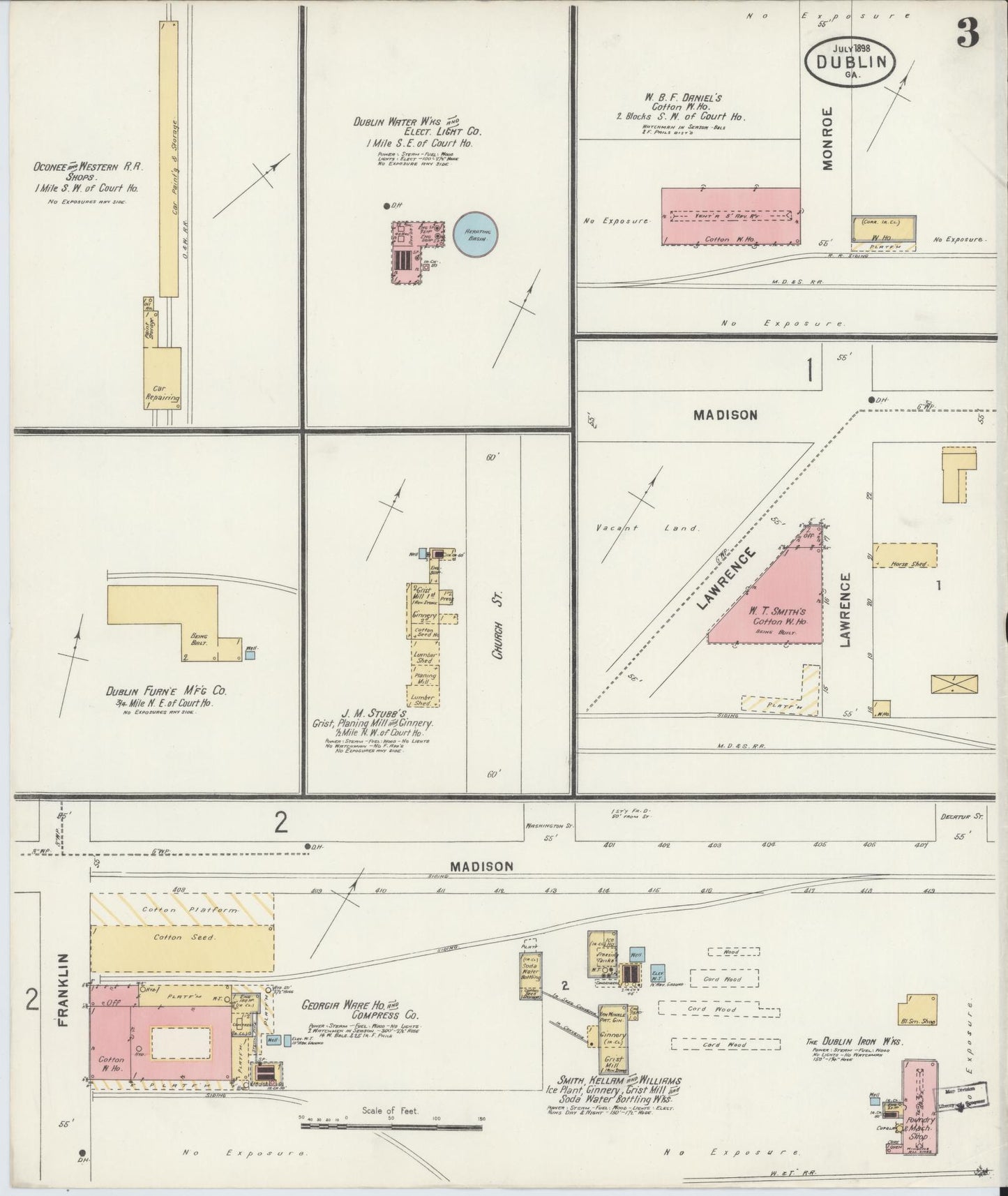 Sanborn Fire Insurance Map from Dublin, Laurens County, Georgia (1898), Sheet #0003 - Complete Map Set gallery image, historic Sanborn map, vintage wall art, Georgia Georgia