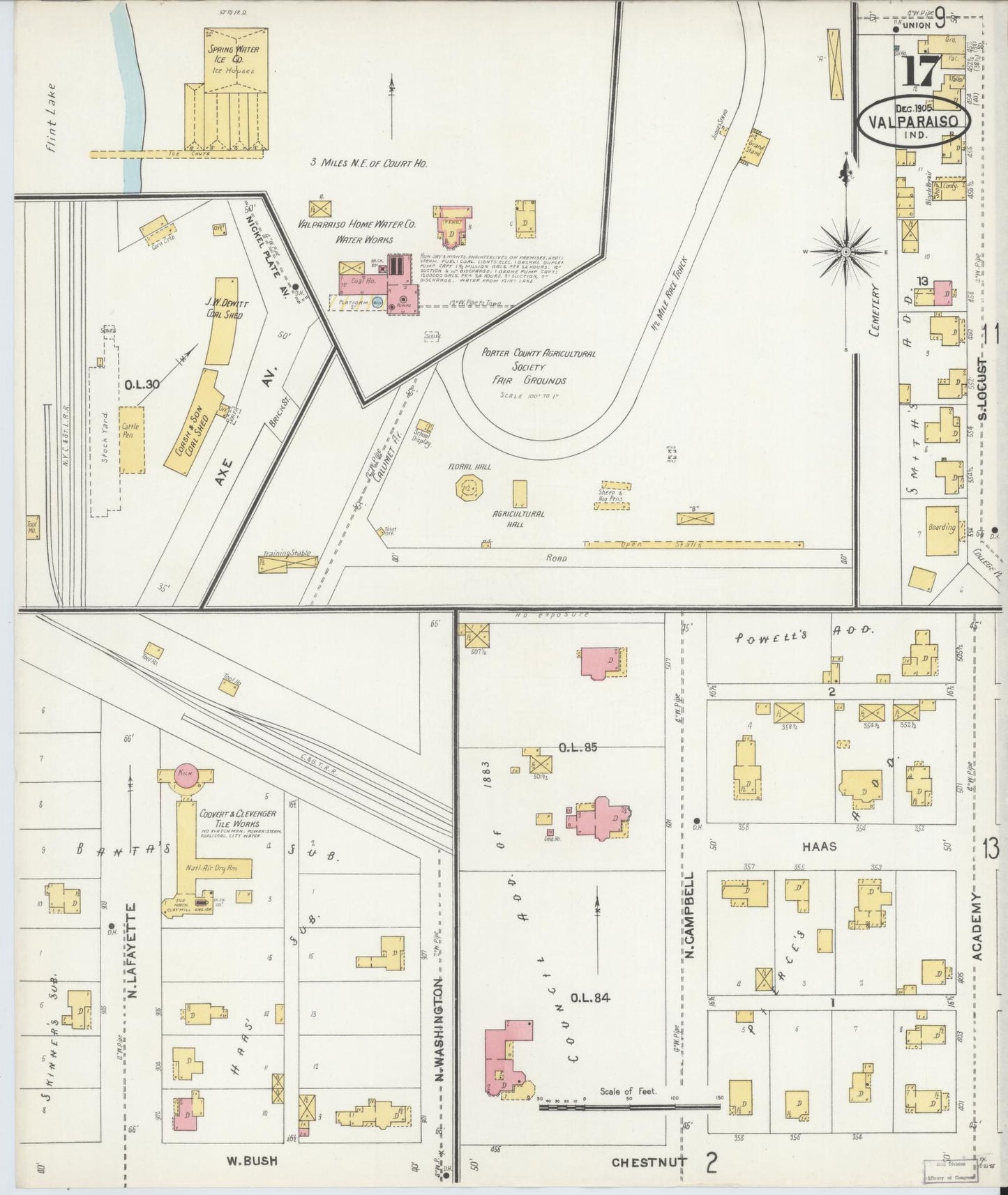 Sanborn Fire Insurance Map from Valparaiso, Porter County, Indiana (1905), Sheet #0017 - Complete Map Set gallery image, historic Sanborn map, vintage wall art, Indiana Indiana