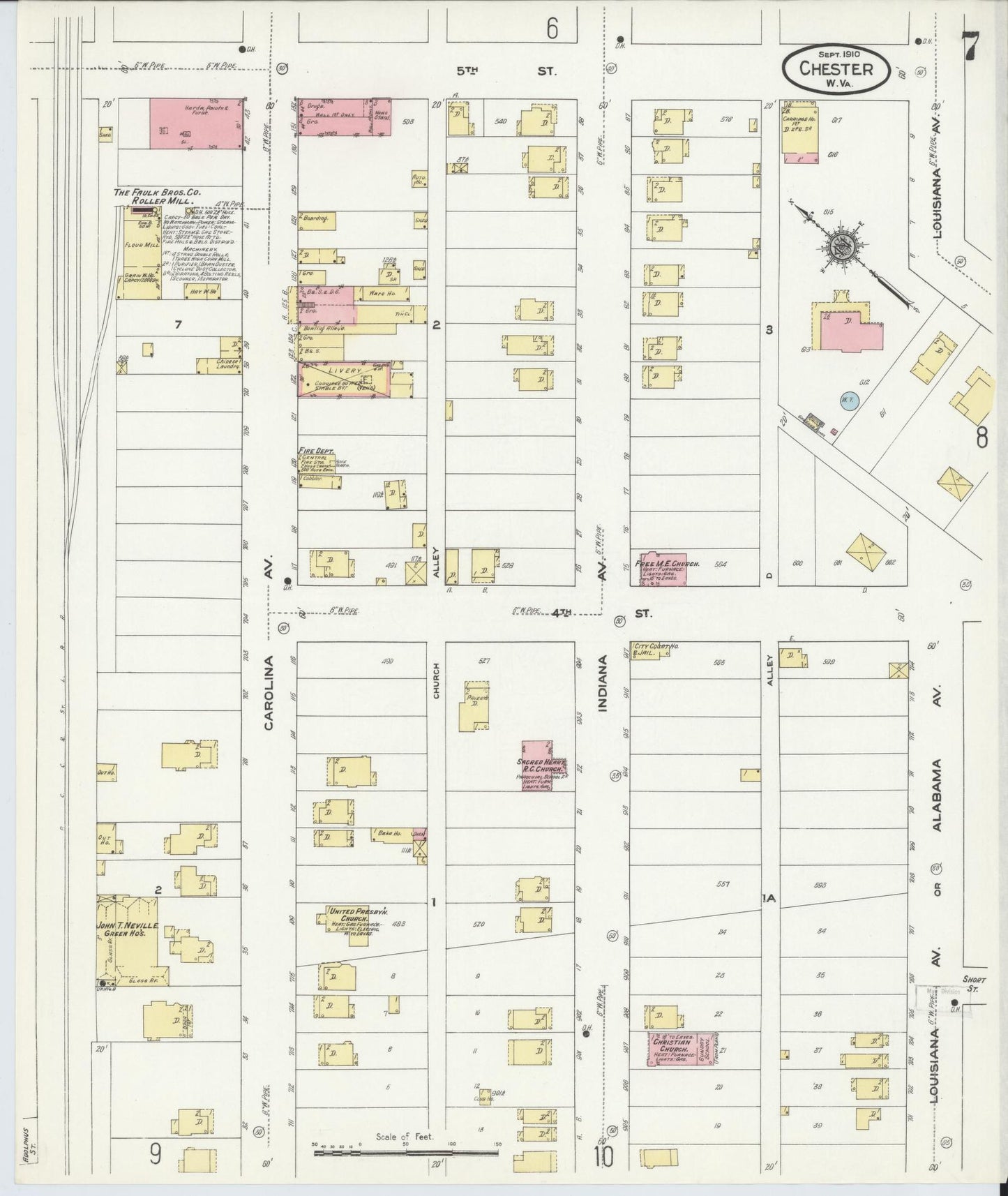 Sanborn Fire Insurance Map from Chester, Hancock County, West Virginia (1910), Sheet #0007 - Historic Sanborn Fire Insurance Map Print, vintage old map wall art, antique decor, genealogy gift, West Virginia West Virginia map