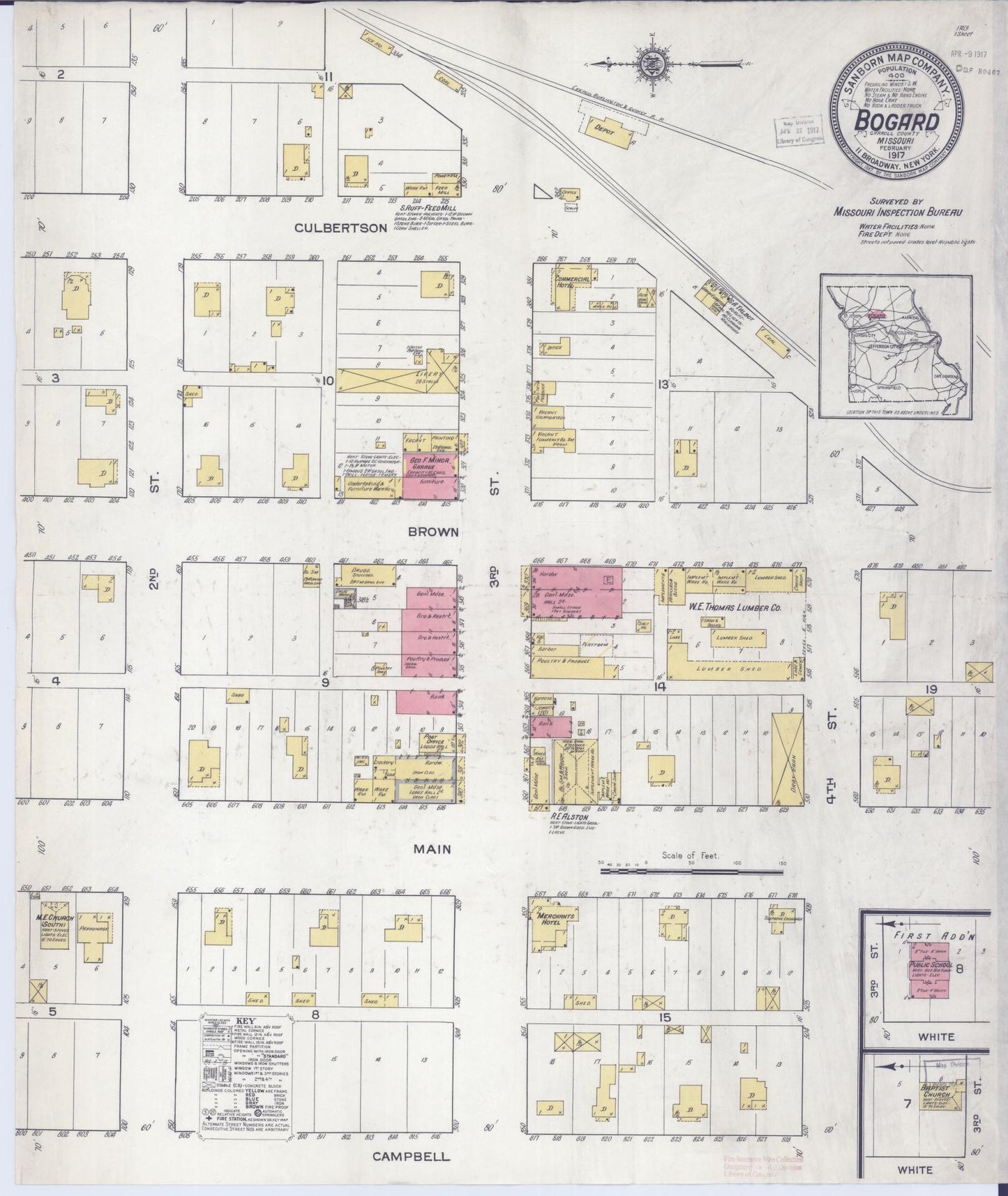 Sanborn Fire Insurance Map from Bogard, Carroll County, Missouri (1917), Sheet #0001 - Historic Sanborn Fire Insurance Map Print, vintage old map wall art, antique decor, genealogy gift, Missouri Missouri map