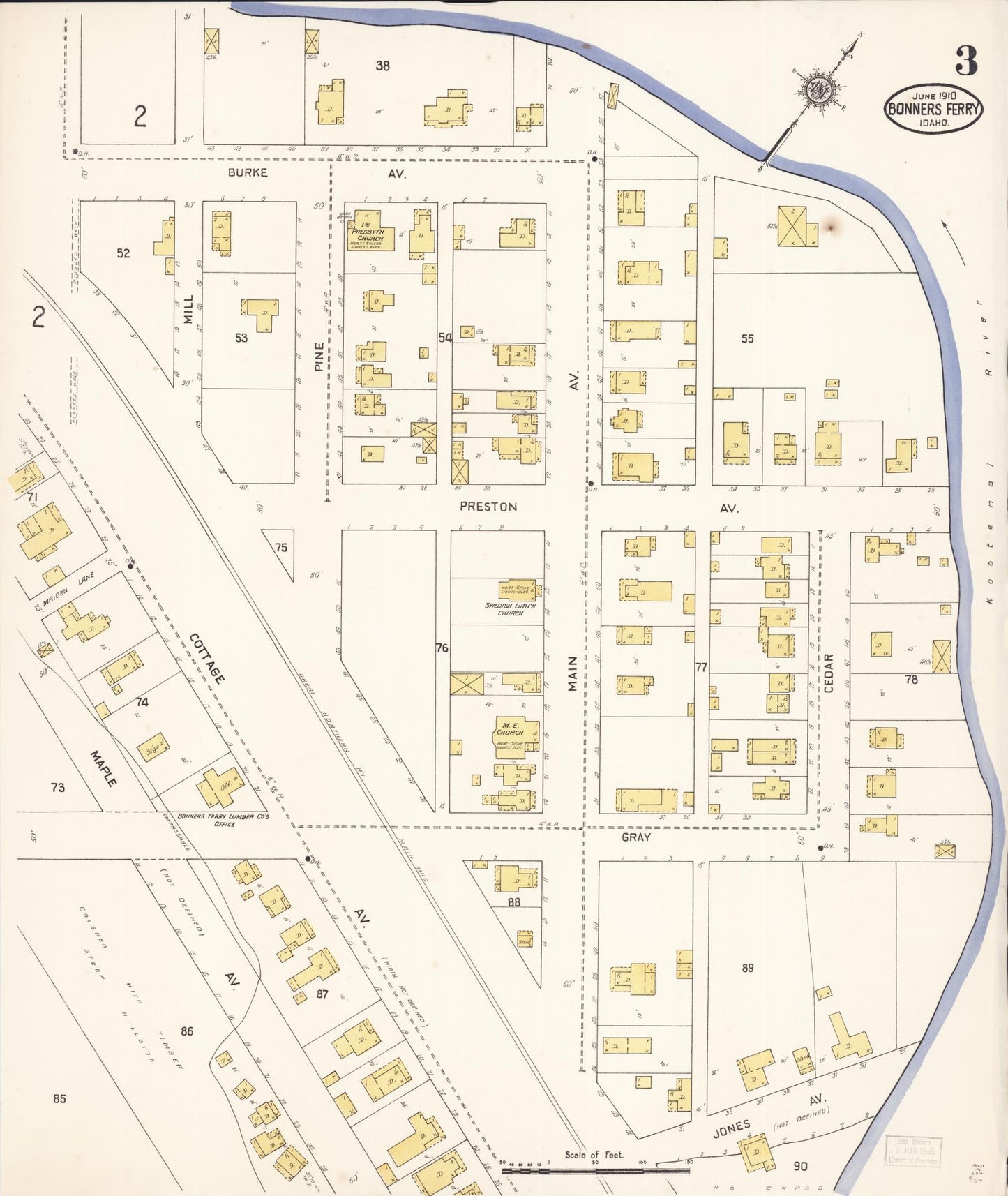 Sanborn Fire Insurance Map from Bonners Ferry, Boundary County, Idaho (1910), Sheet #0003 - Historic Sanborn Fire Insurance Map Print, vintage old map wall art, antique decor, genealogy gift, Idaho Idaho map